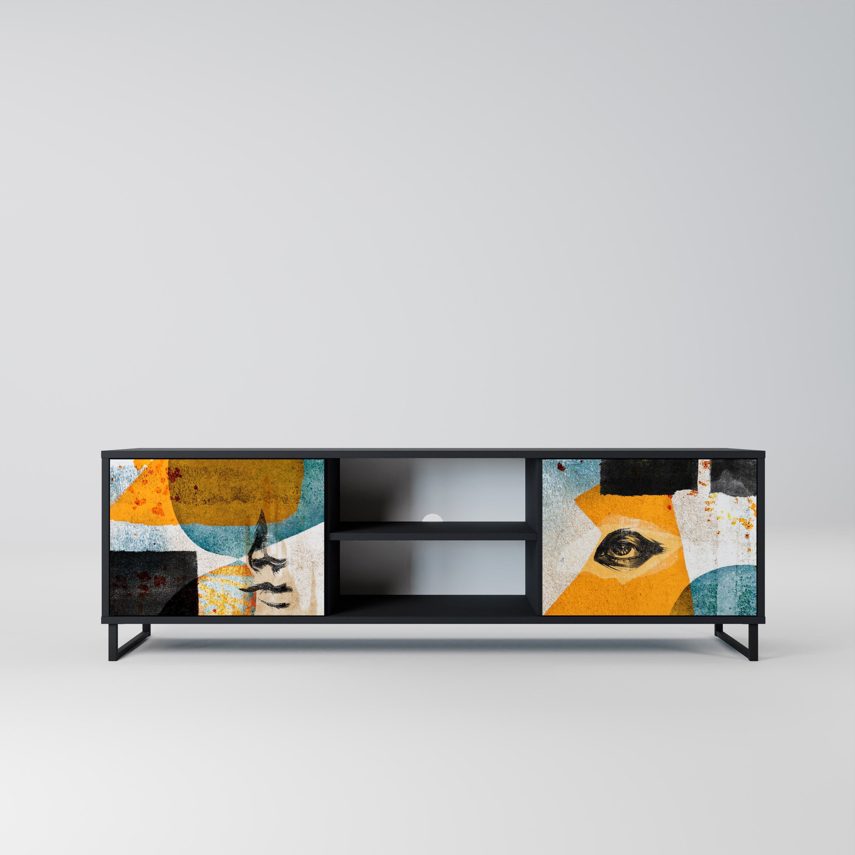 ABSTRACT FACES TV-Ständer mit 2 Türen in Schwarz