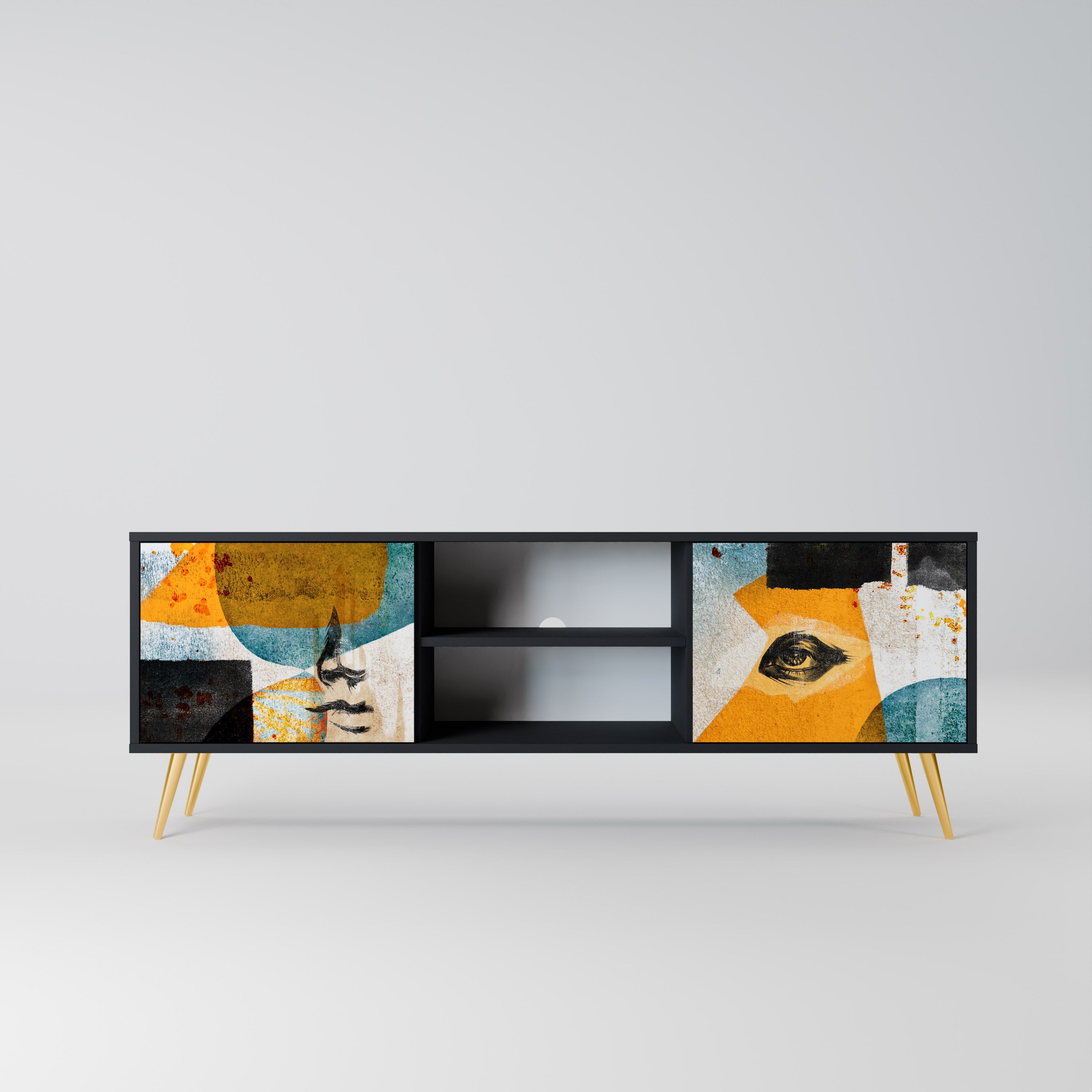 ABSTRACT FACES TV-Ständer mit 2 Türen in Schwarz
