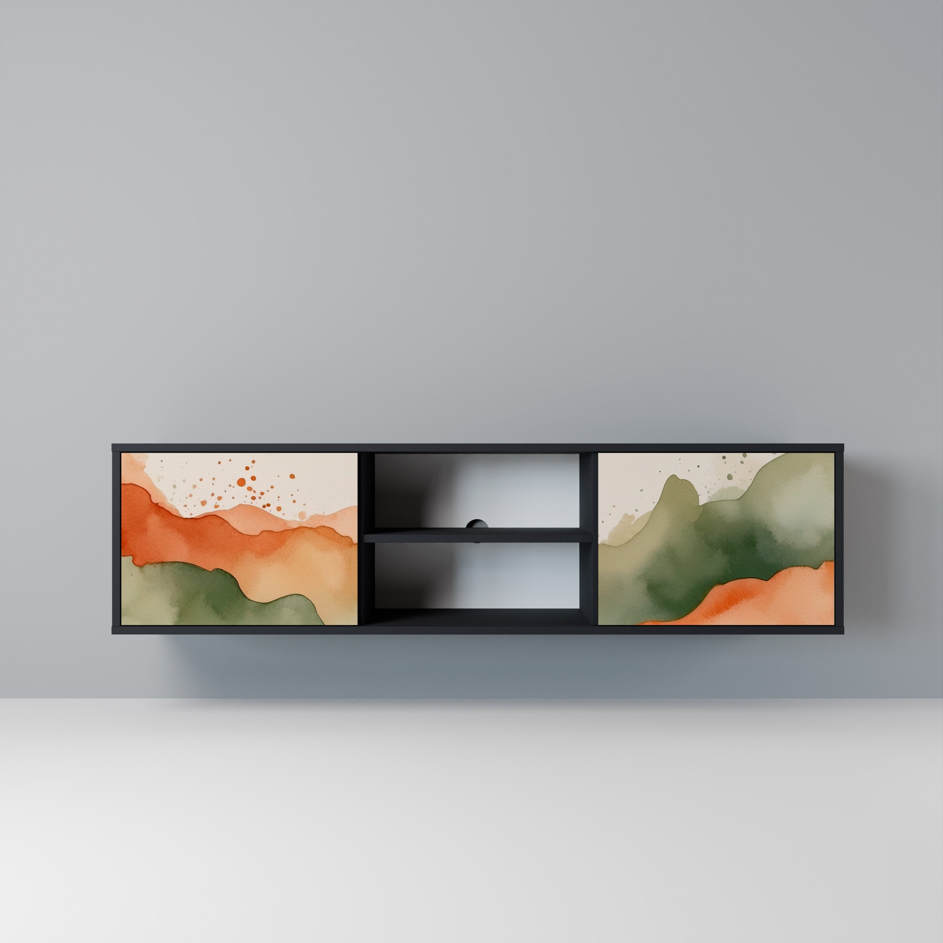 WATERCOLOUR PEAKS TV-Lowboard mit 2 Türen in Schwarz