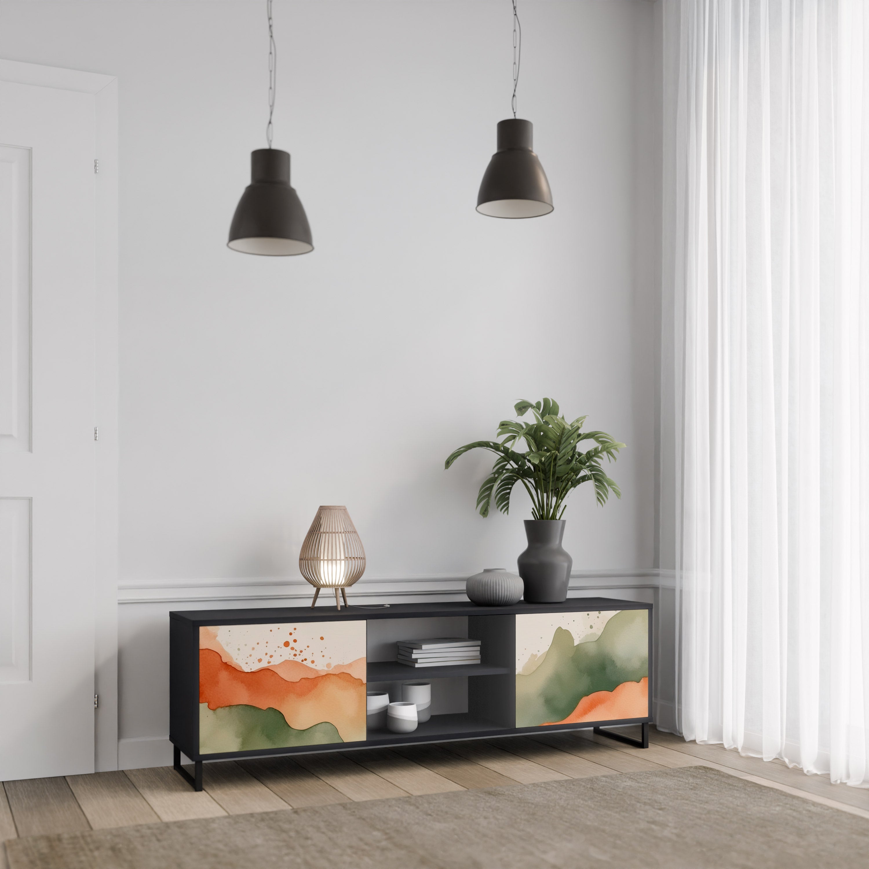 WATERCOLOUR PEAKS 2-Door TV Stand in Black Finish
