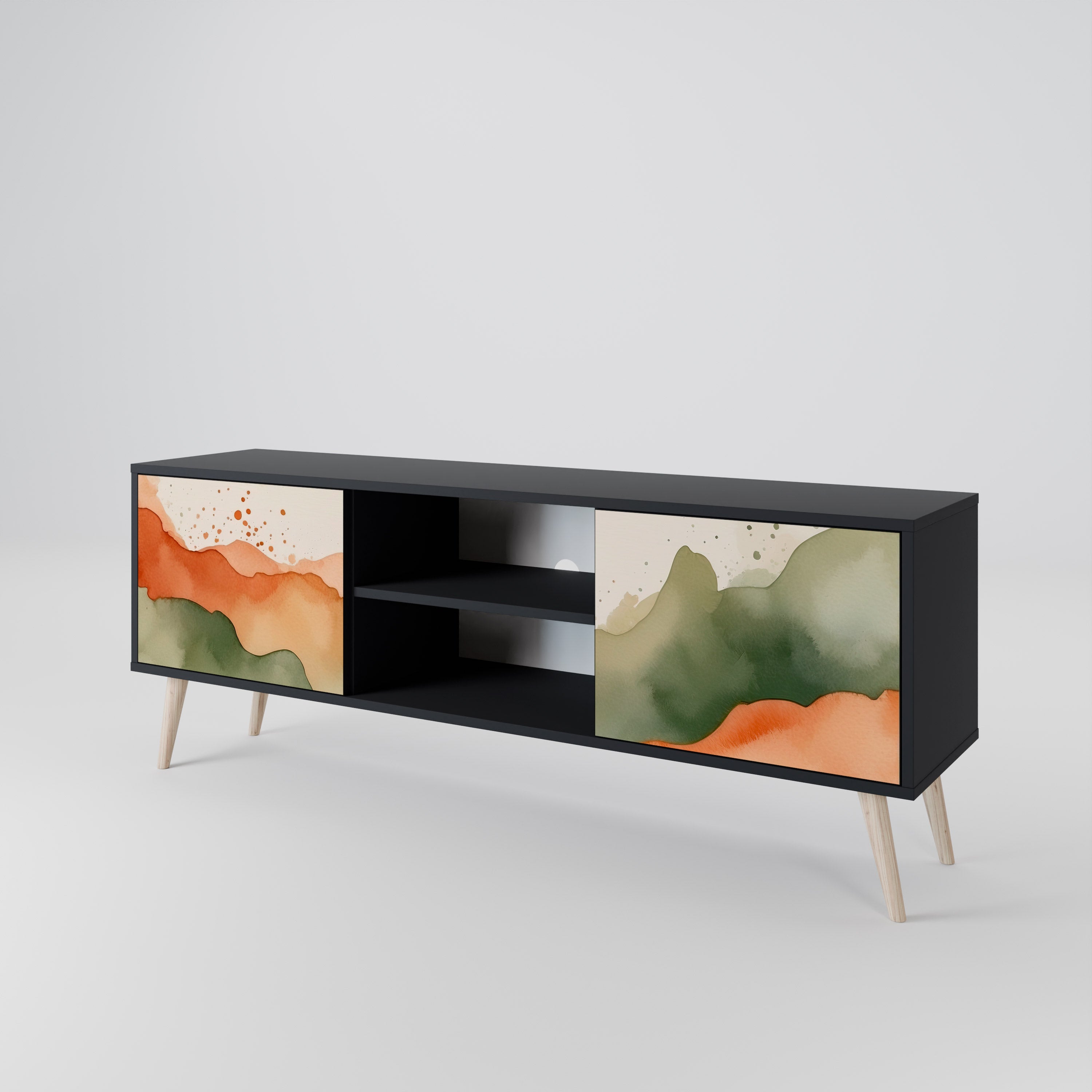 WATERCOLOUR PEAKS 2-Door TV Stand in Black Finish