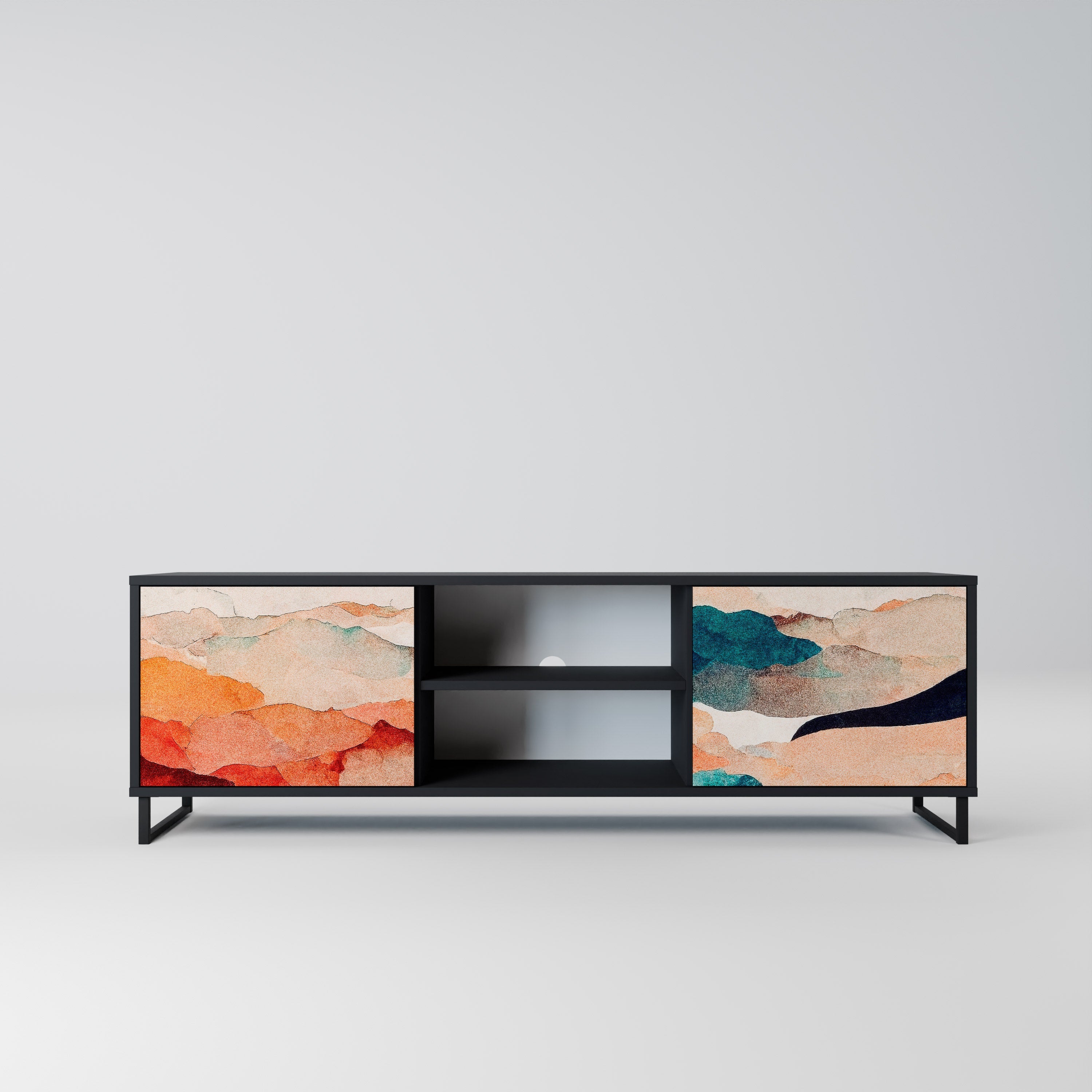 ABSTRACT LANDSCAPE 2-türiger TV-Ständer in Schwarz