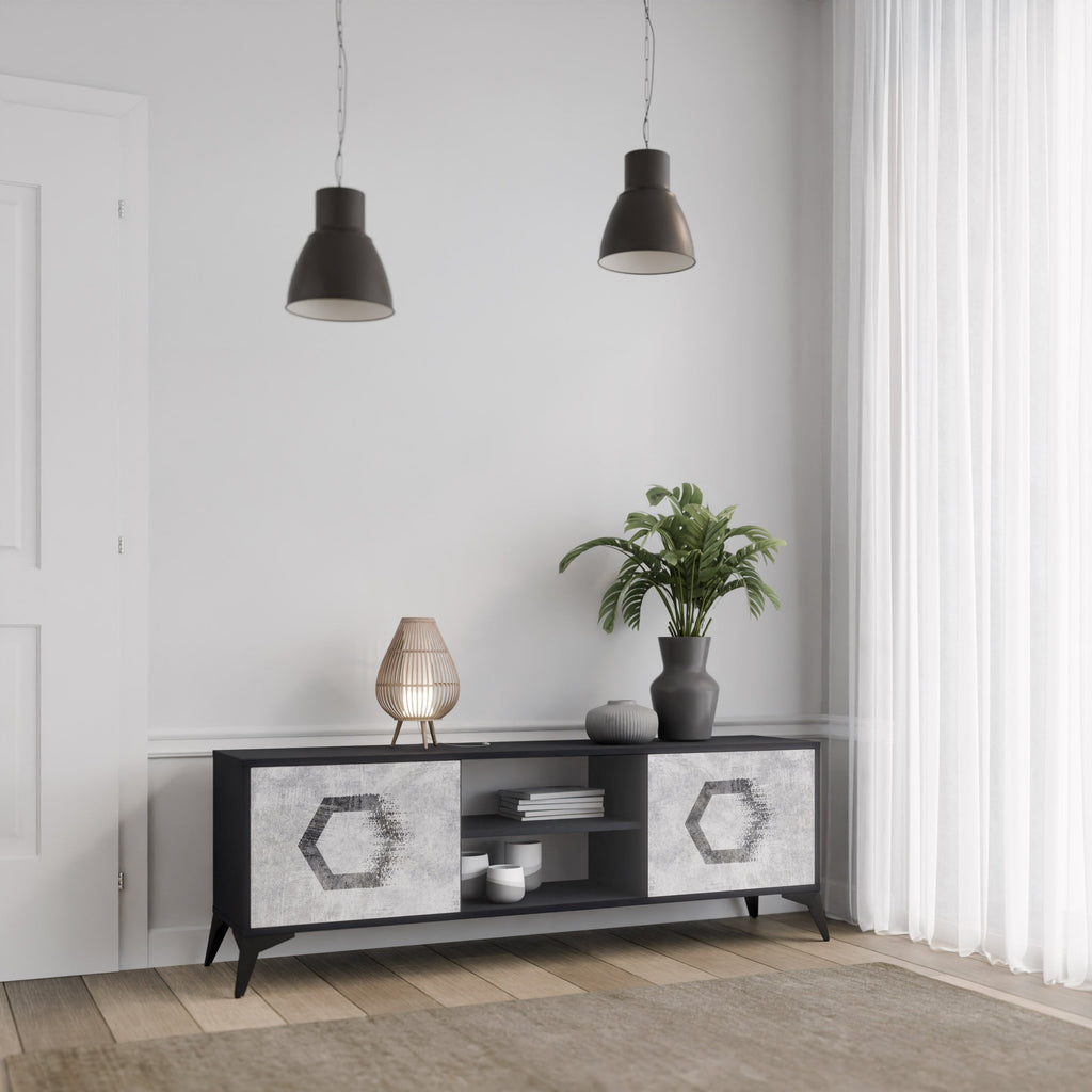 HEXAGONAL FIGURES TV-Lowboard mit 2 Türen in Schwarz