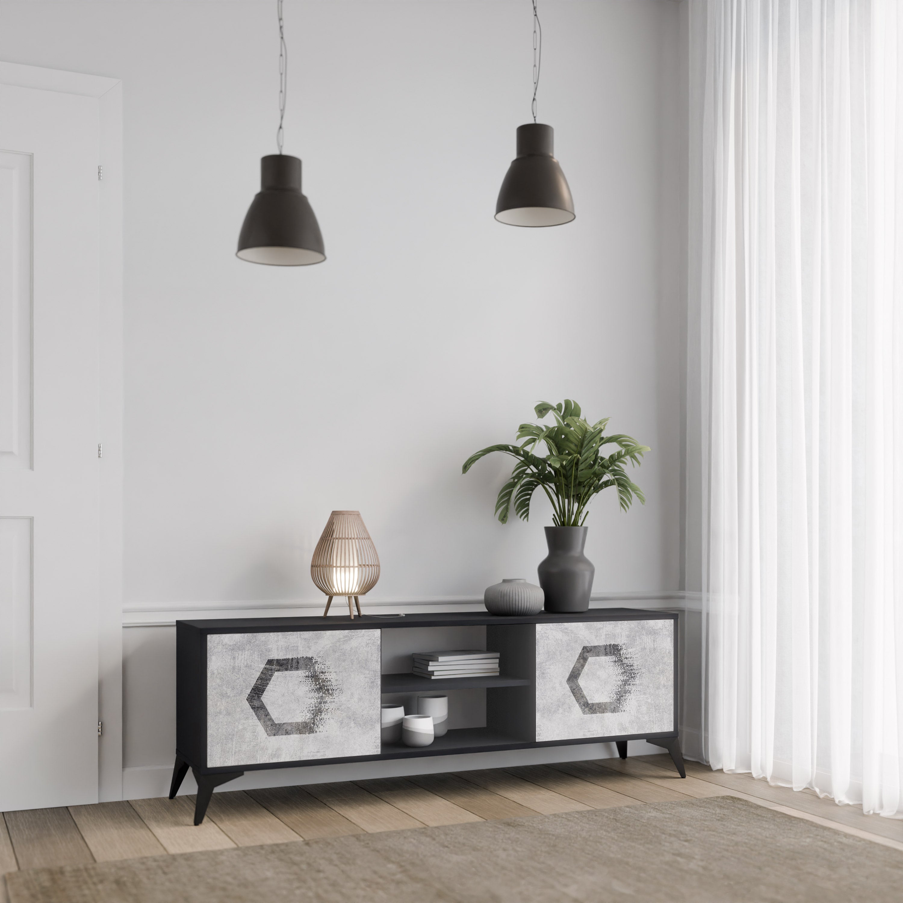 HEXAGONAL FIGURES TV-Lowboard mit 2 Türen in Schwarz