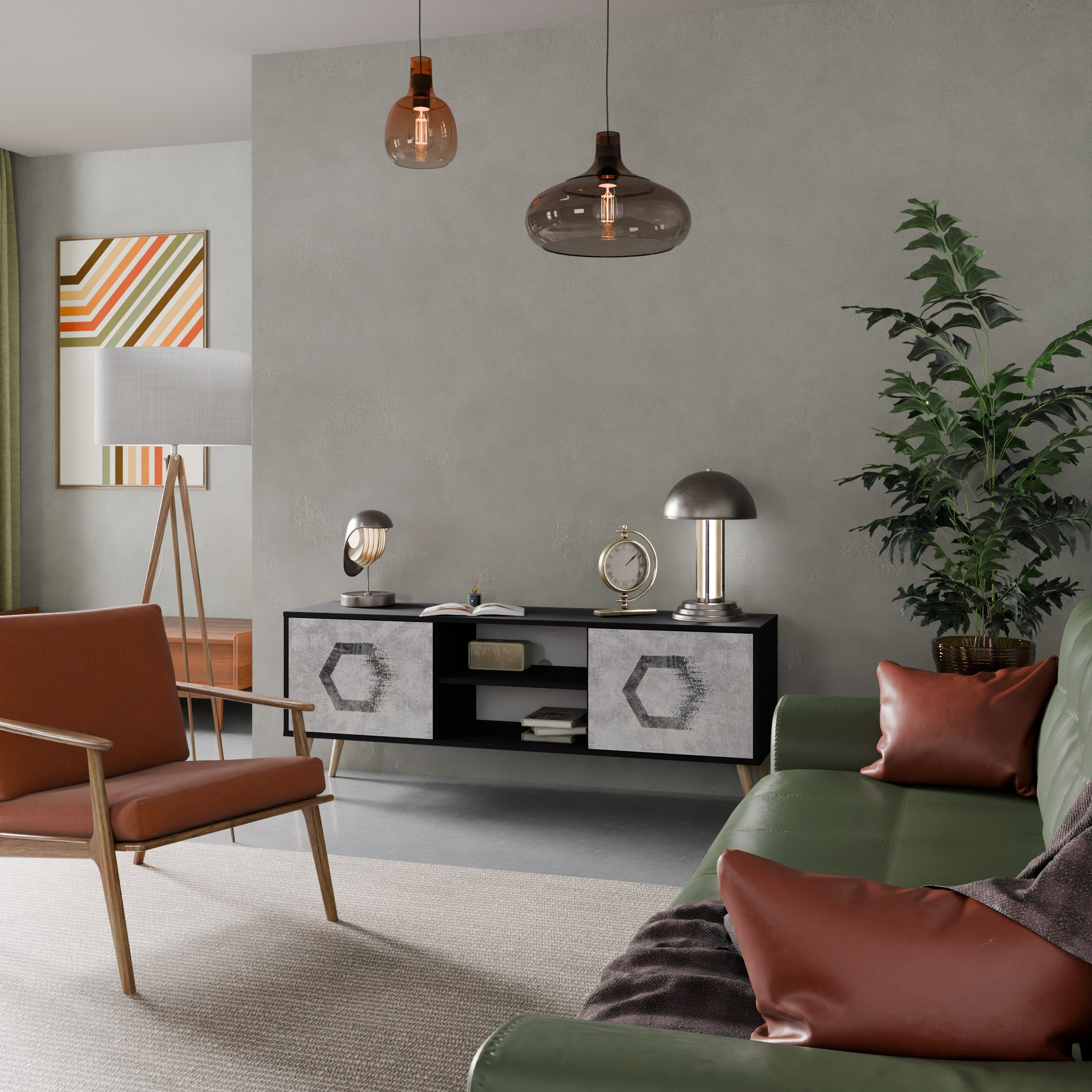 HEXAGONAL FIGURES TV-Lowboard mit 2 Türen in Schwarz