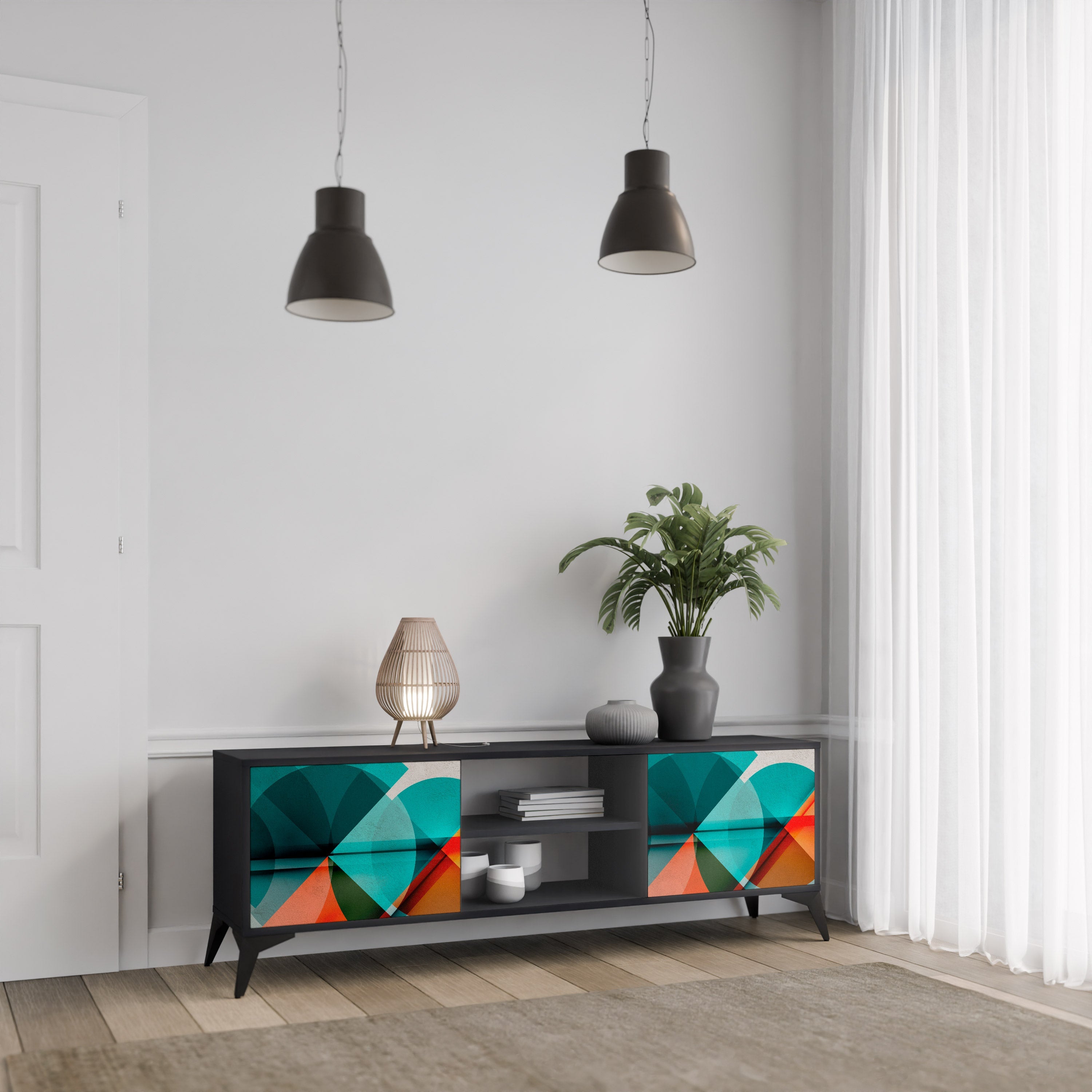 CIRCULAR RHAPSODY TV-Lowboard mit 2 Türen in Schwarz