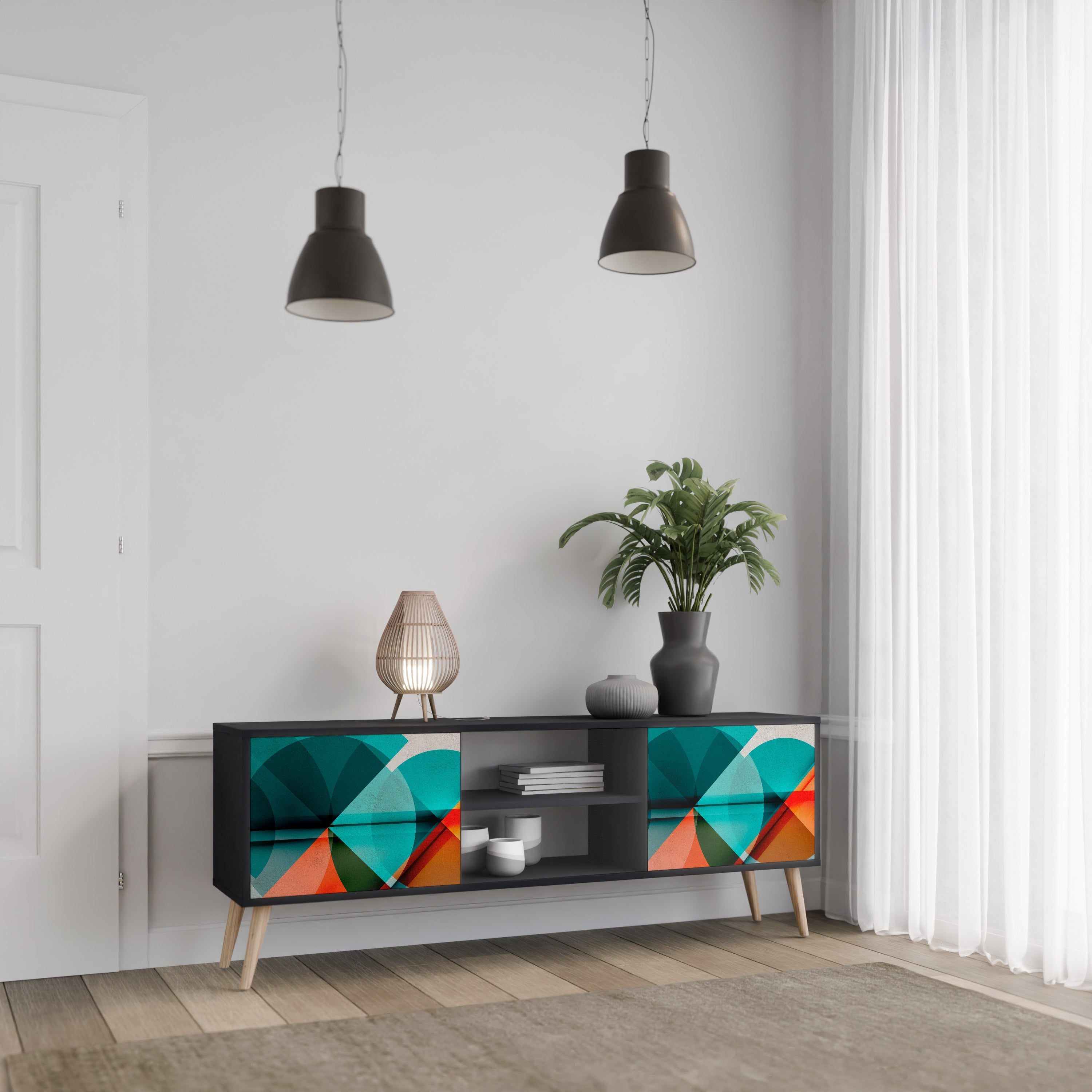 CIRCULAR RHAPSODY TV-Lowboard mit 2 Türen in Schwarz