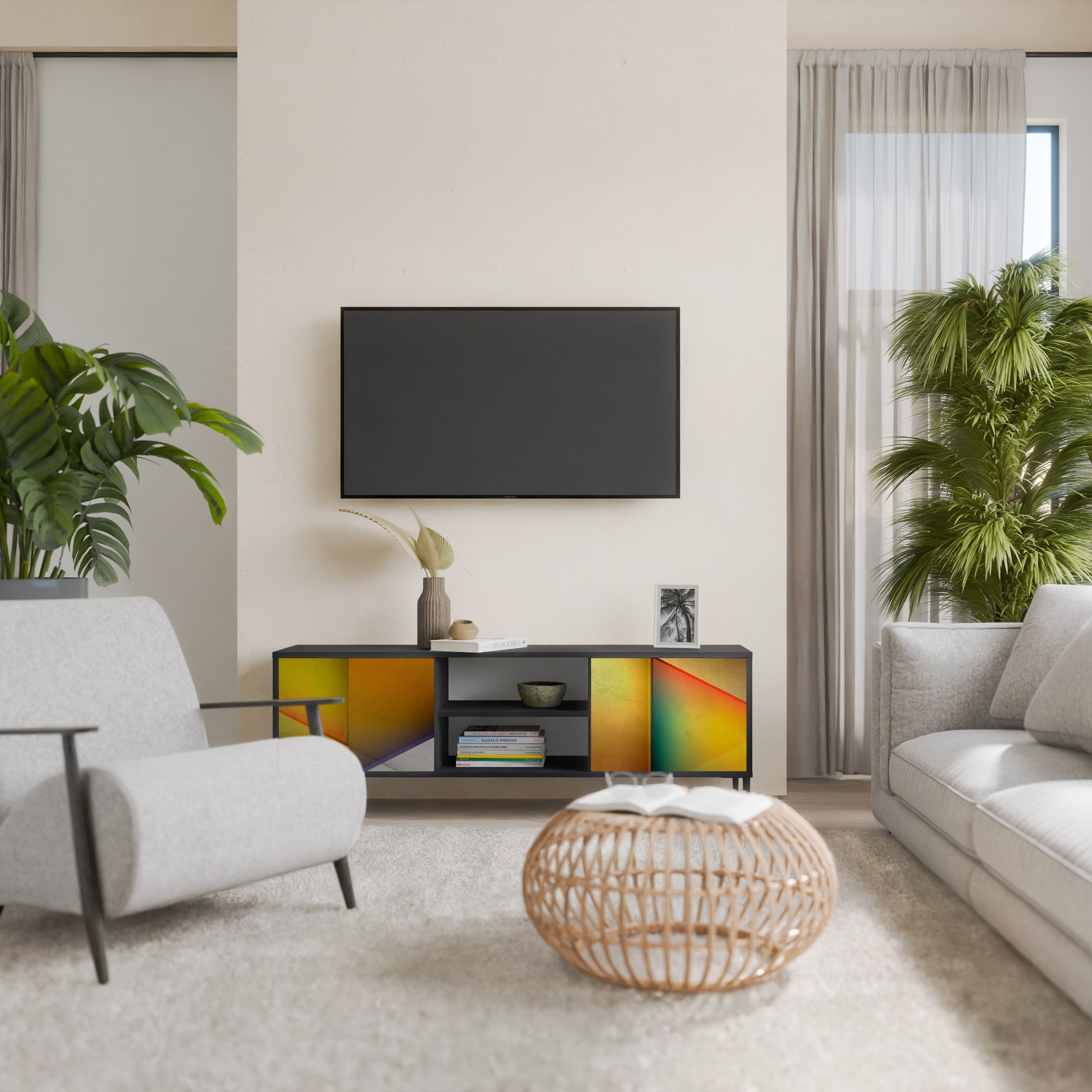 PIERCING SHARPNESS TV-Lowboard mit 2 Türen in Schwarz