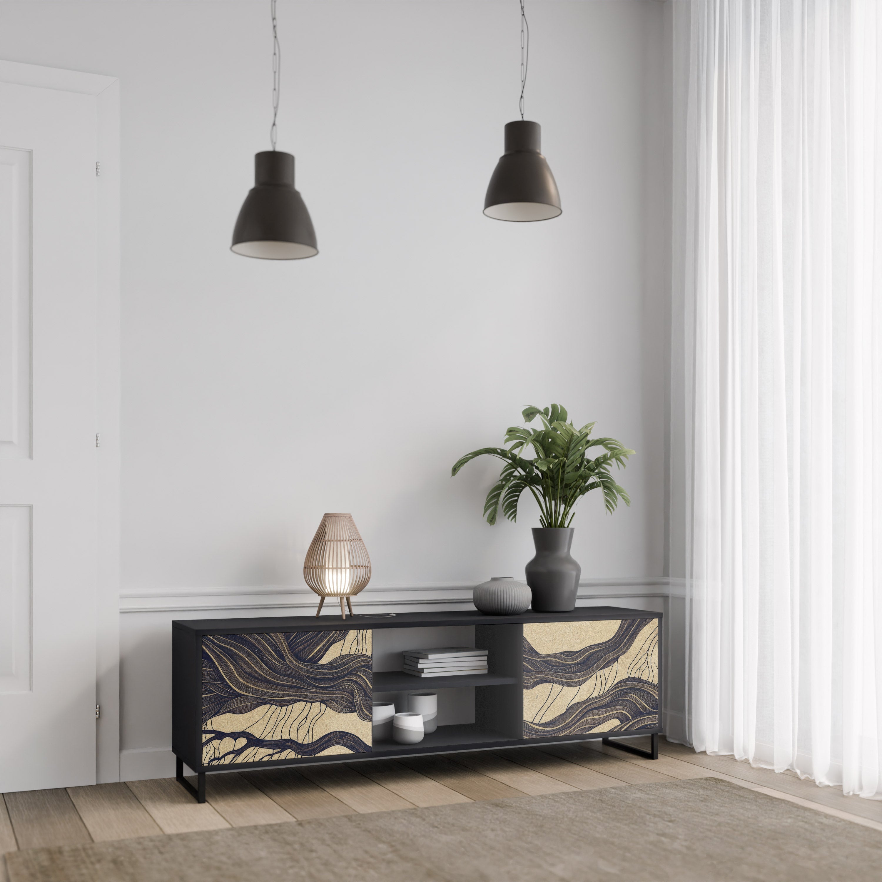 UNIFIED FRAGMENTS TV-Lowboard mit 2 Türen in Schwarz