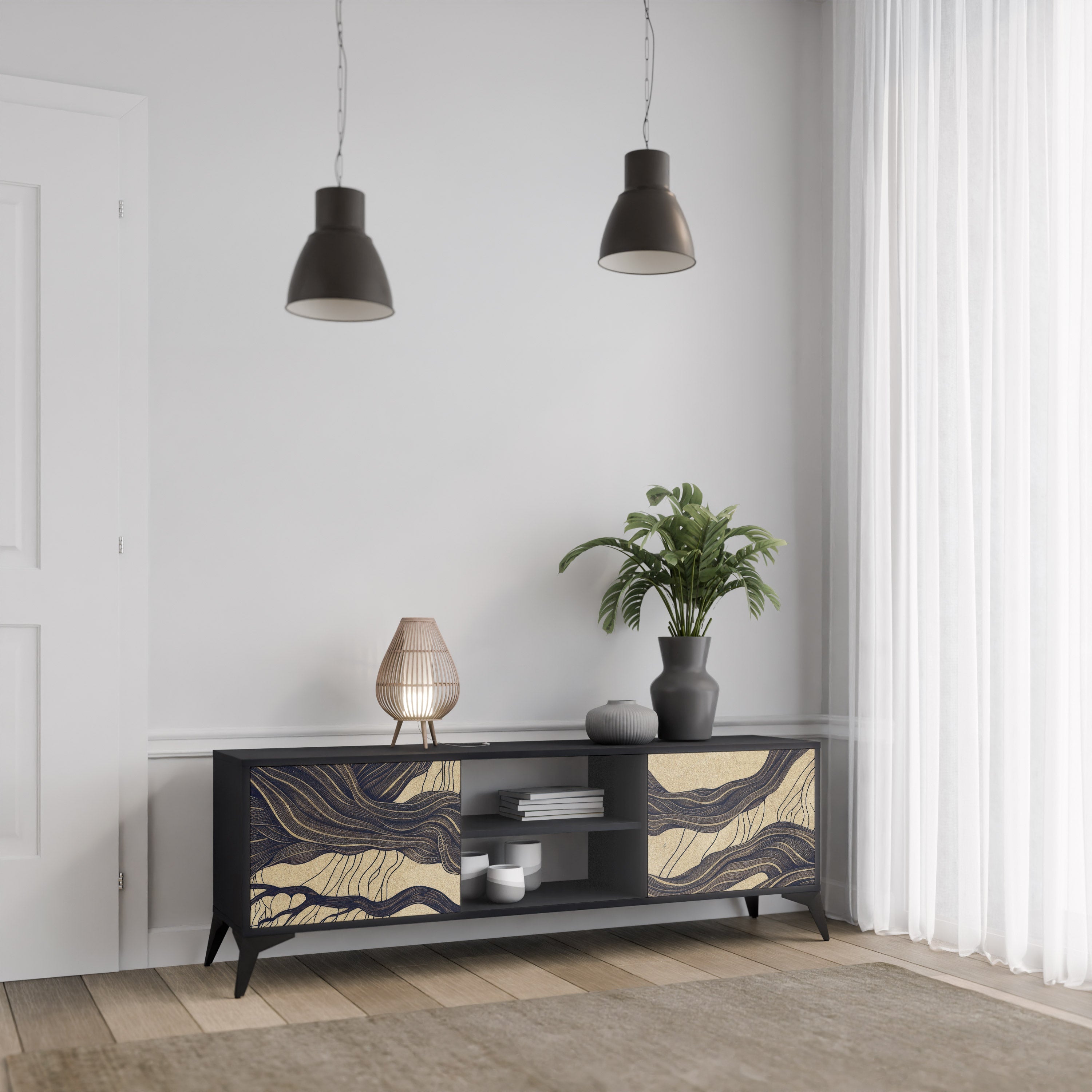 UNIFIED FRAGMENTS TV-Lowboard mit 2 Türen in Schwarz