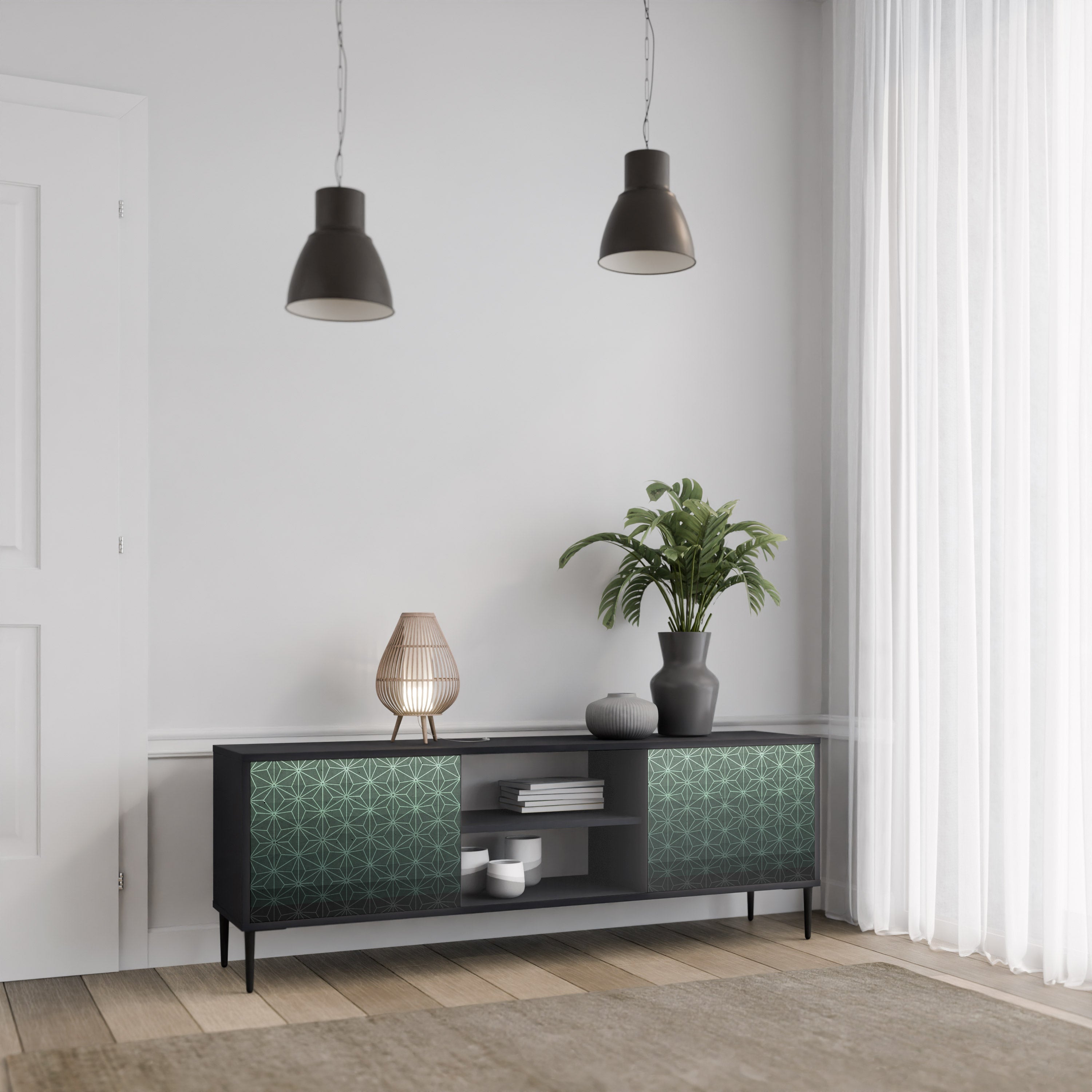 ORNAMENTAL GLIMMER TV-Lowboard mit 2 Türen in Schwarz