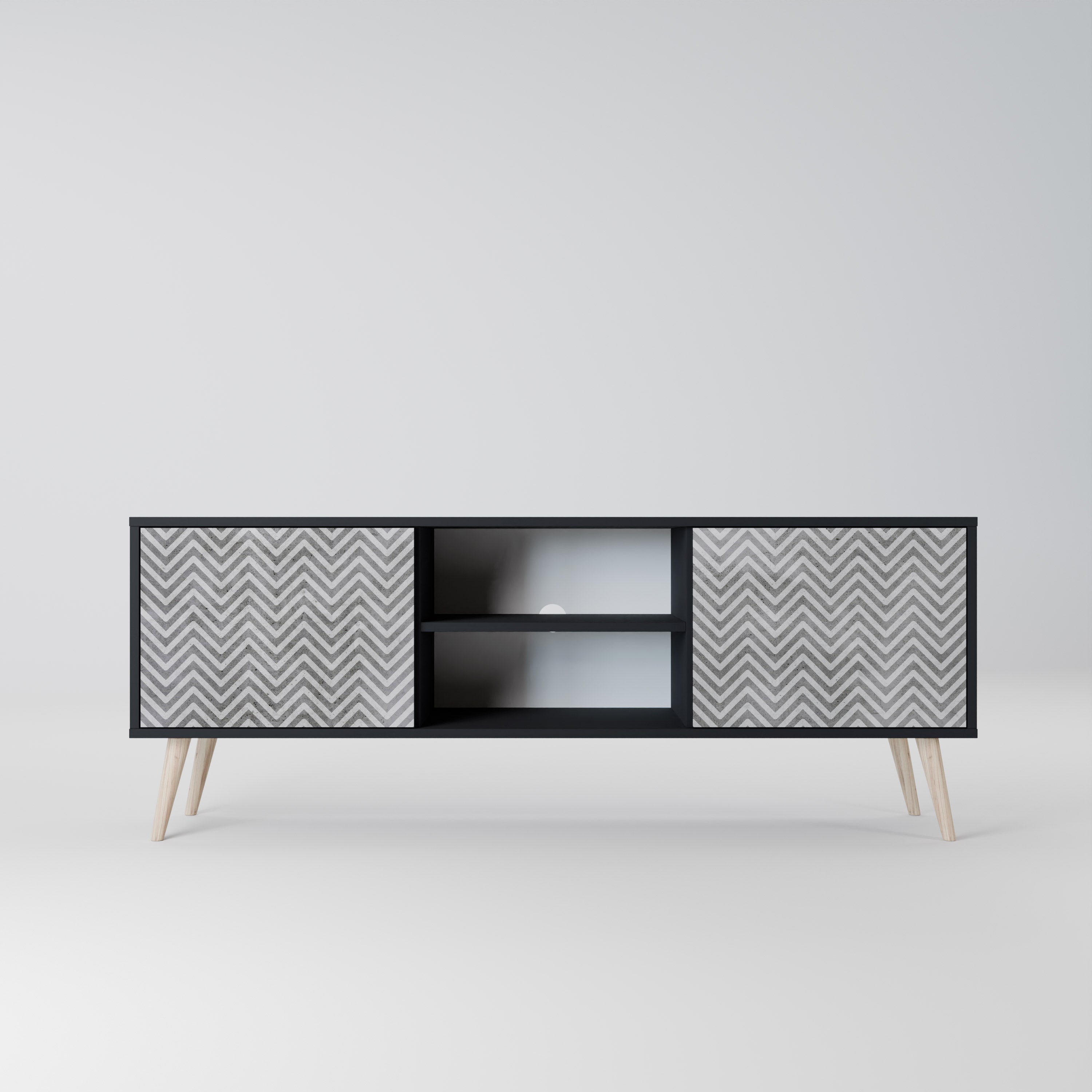 CONCRETE ZIG ZAG TV-Lowboard mit 2 Türen in Schwarz