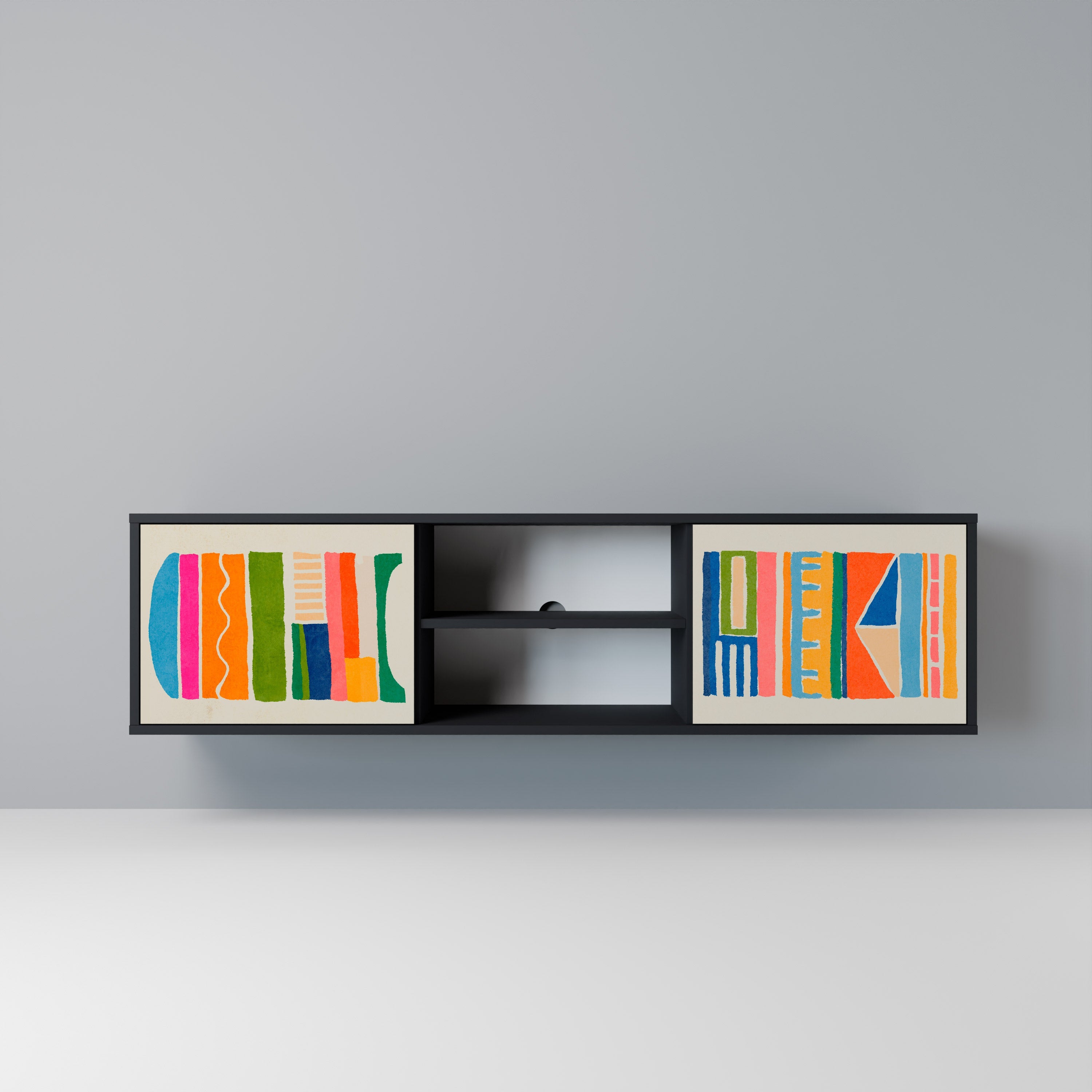 GEOMETRIC SHINE TV-Lowboard mit 2 Türen in Schwarz