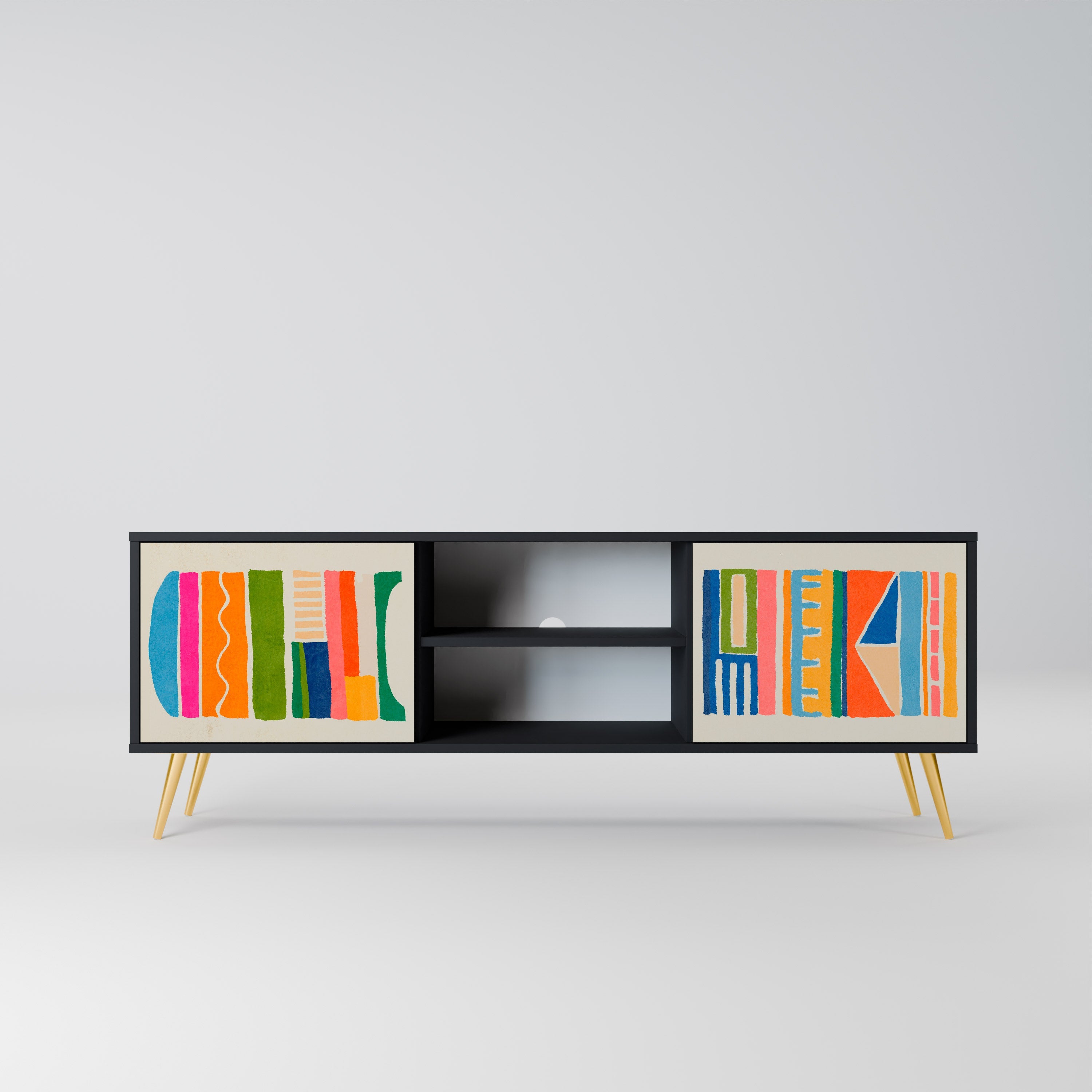 GEOMETRIC SHINE TV-Lowboard mit 2 Türen in Schwarz