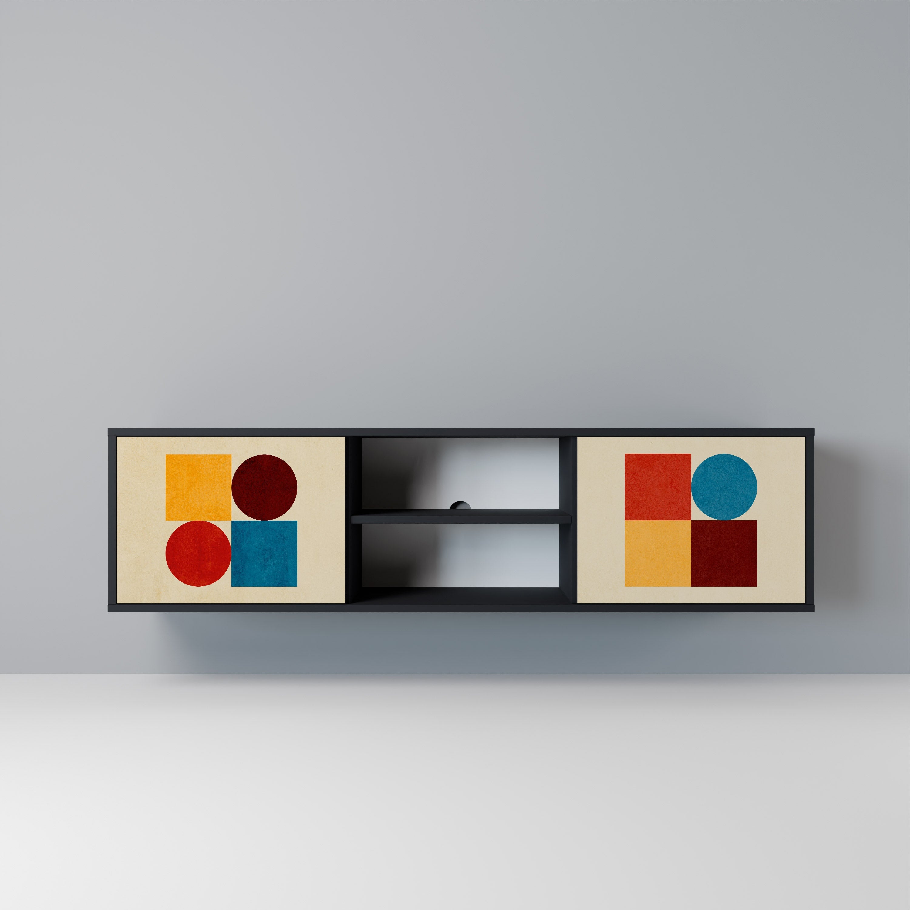 GEOMETRIC PUZZLE TV-Lowboard mit 2 Türen in Schwarz