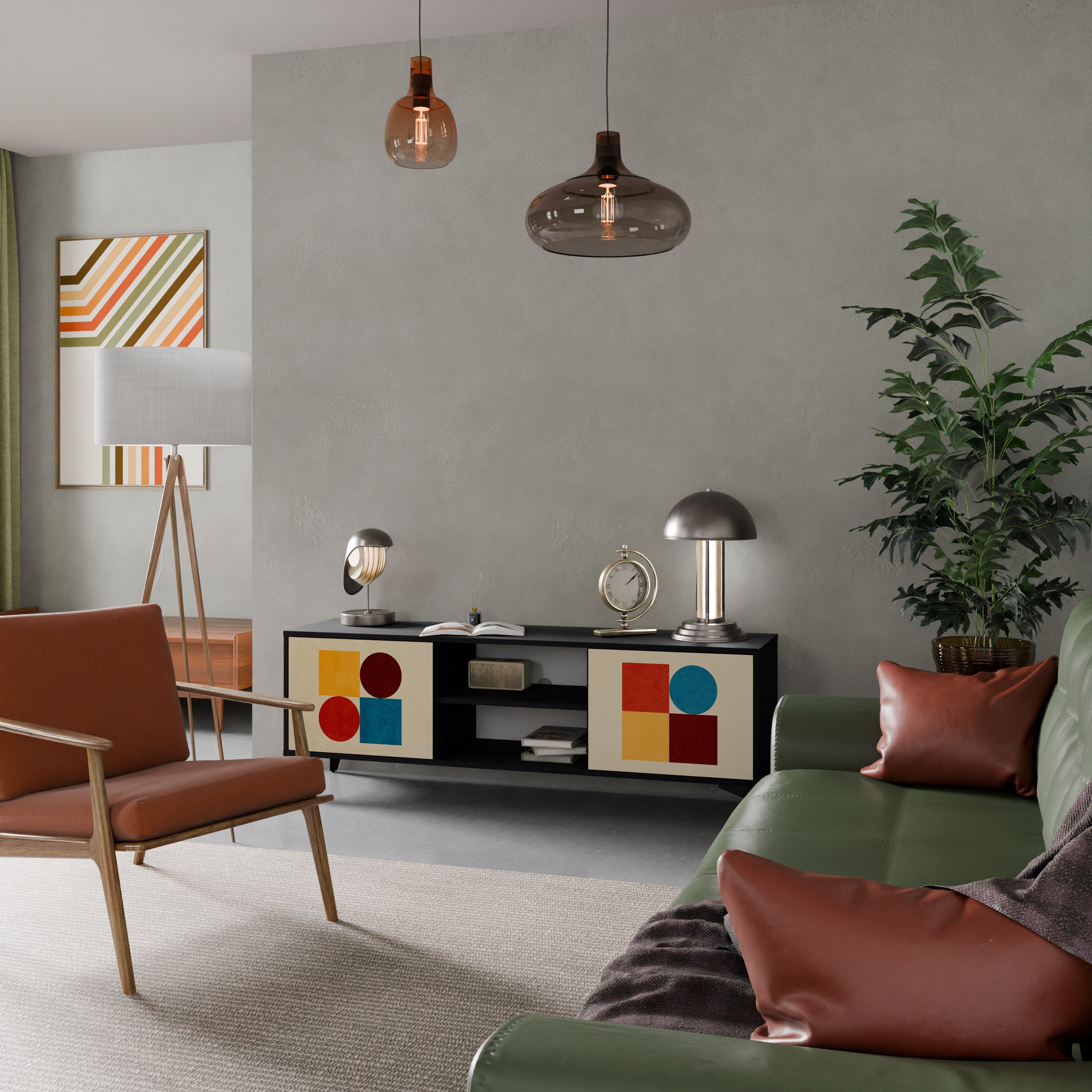 GEOMETRIC PUZZLE TV-Lowboard mit 2 Türen in Schwarz