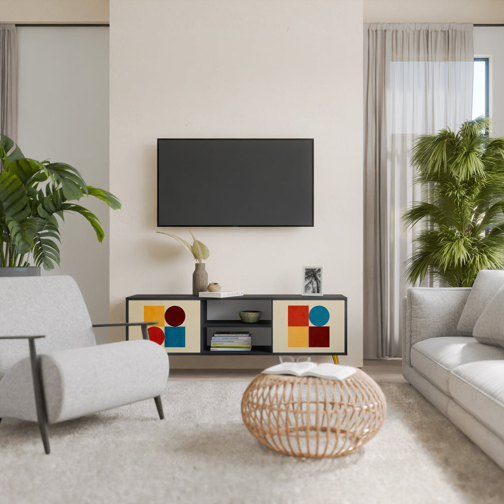 GEOMETRIC PUZZLE TV-Lowboard mit 2 Türen in Schwarz