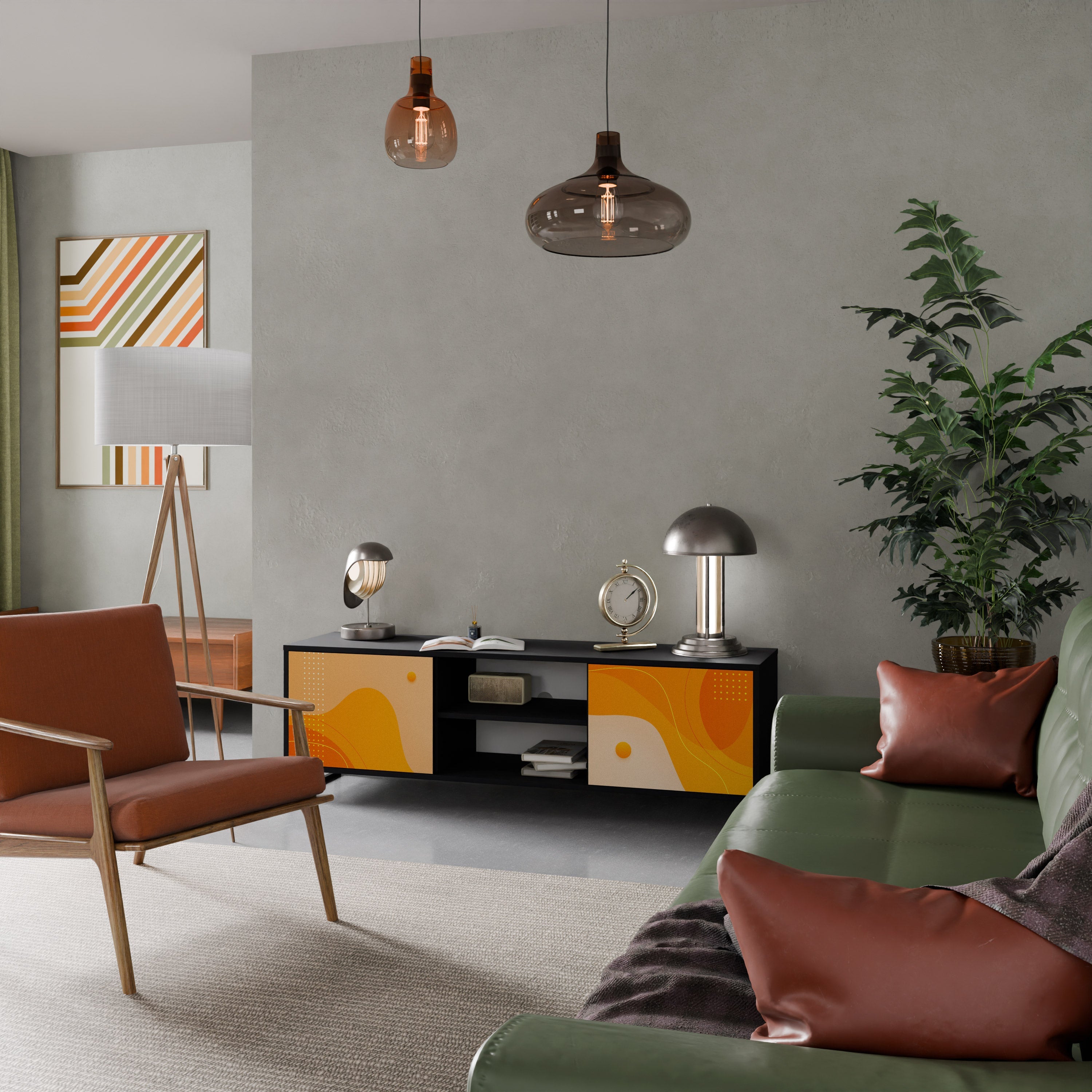 ORANGE ARRANGEMENT 2-Door TV Stand in Black Finish