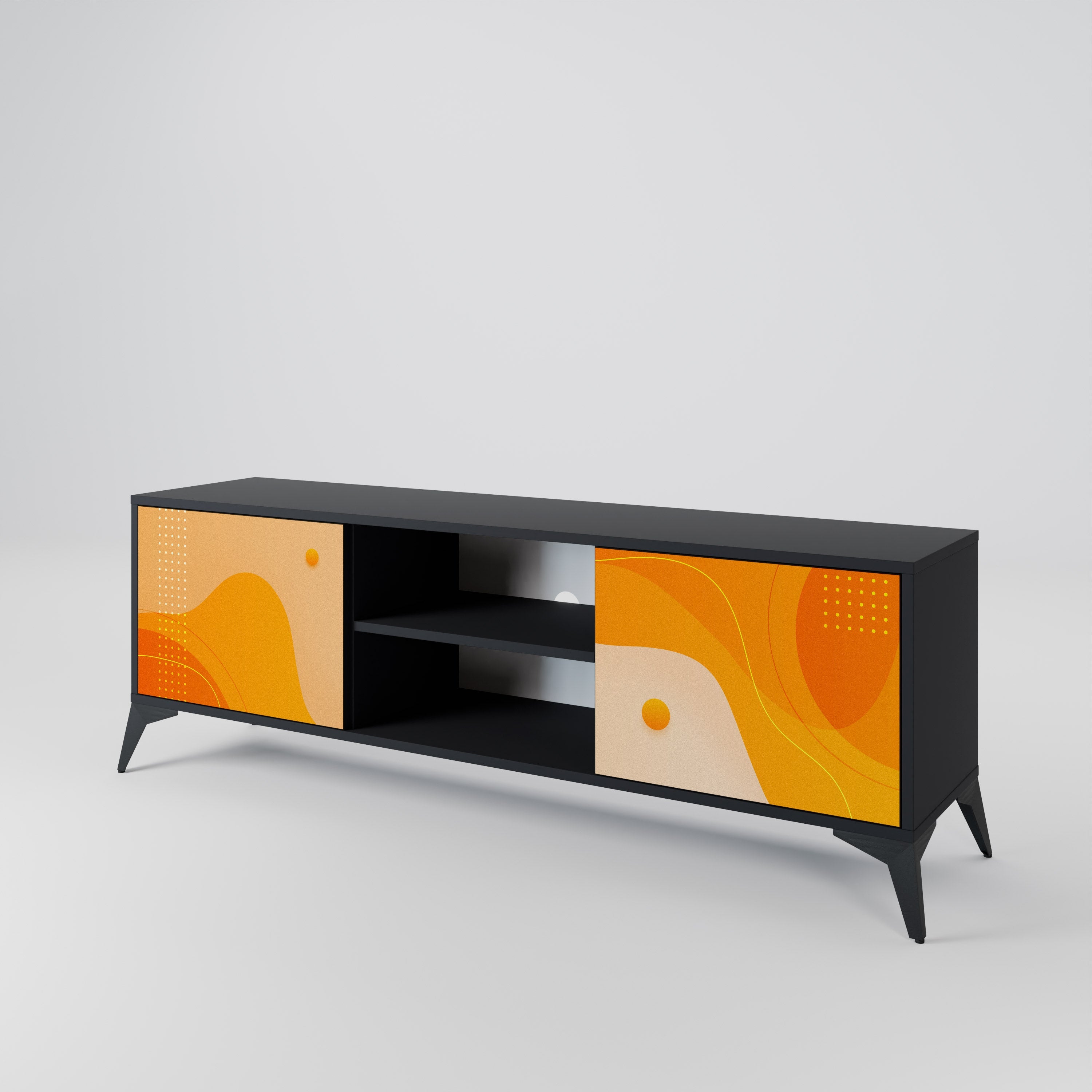 ORANGE ARRANGEMENT 2-Door TV Stand in Black Finish