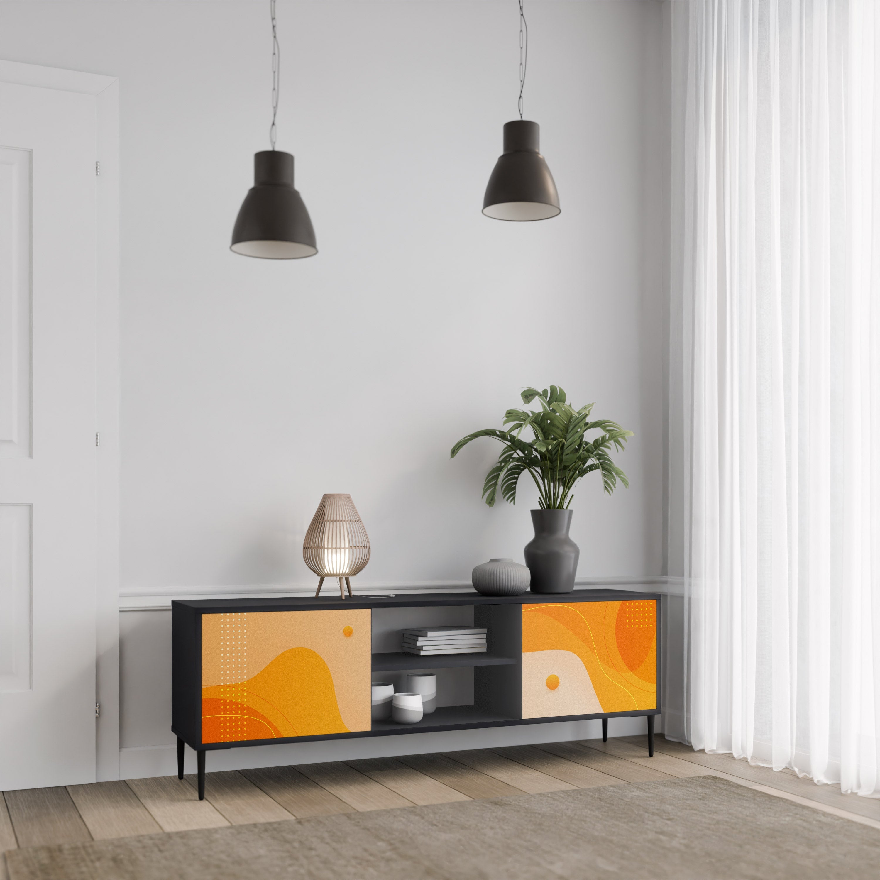 ORANGE ARRANGEMENT TV-Lowboard mit 2 Türen in Schwarz