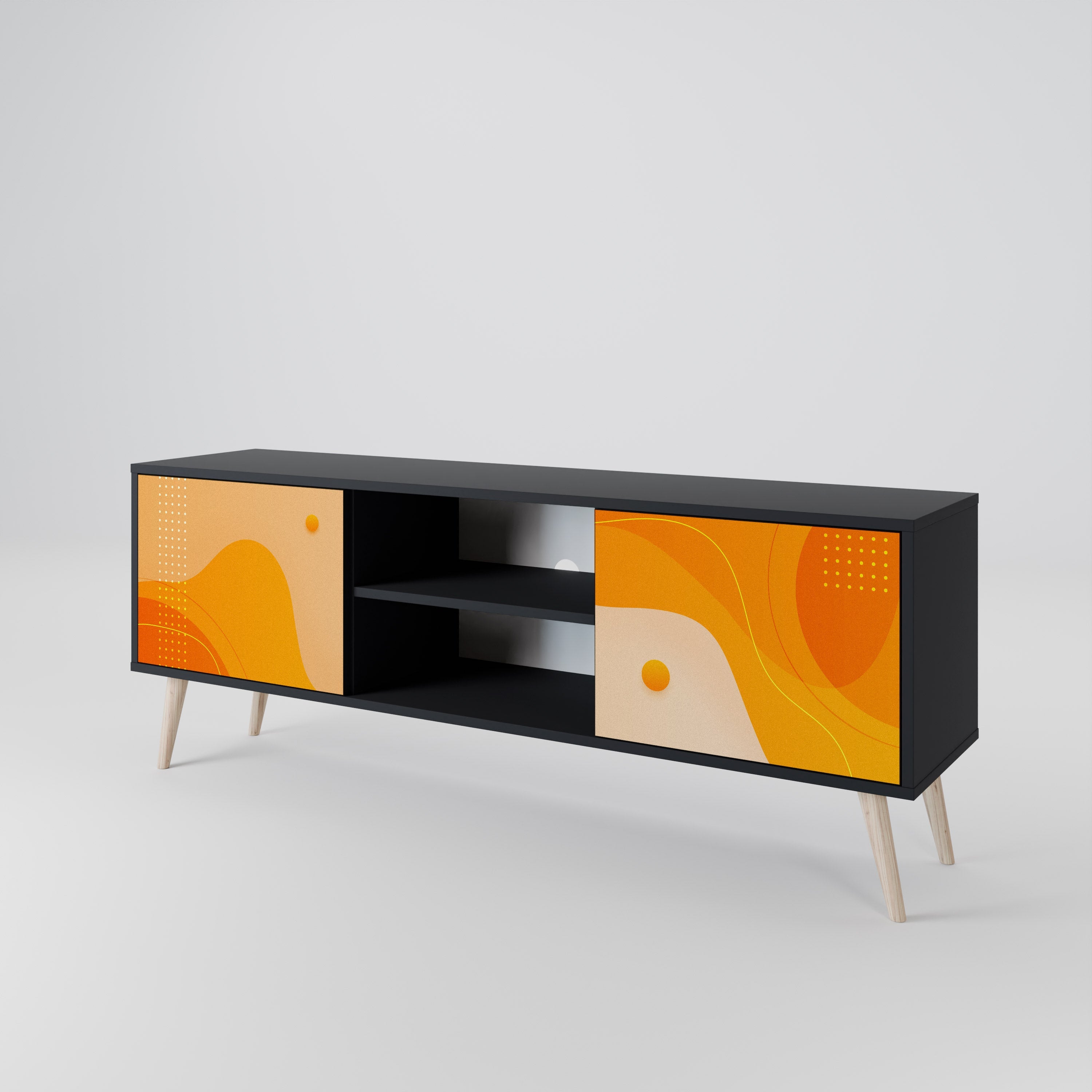 ORANGE ARRANGEMENT 2-Door TV Stand in Black Finish