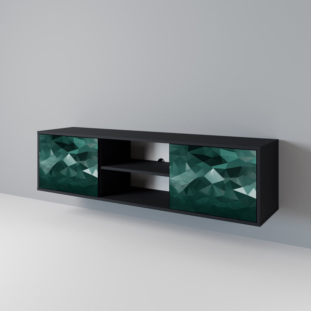 POLYGONAL FLOATING TV-Lowboard mit 2 Türen in Schwarz