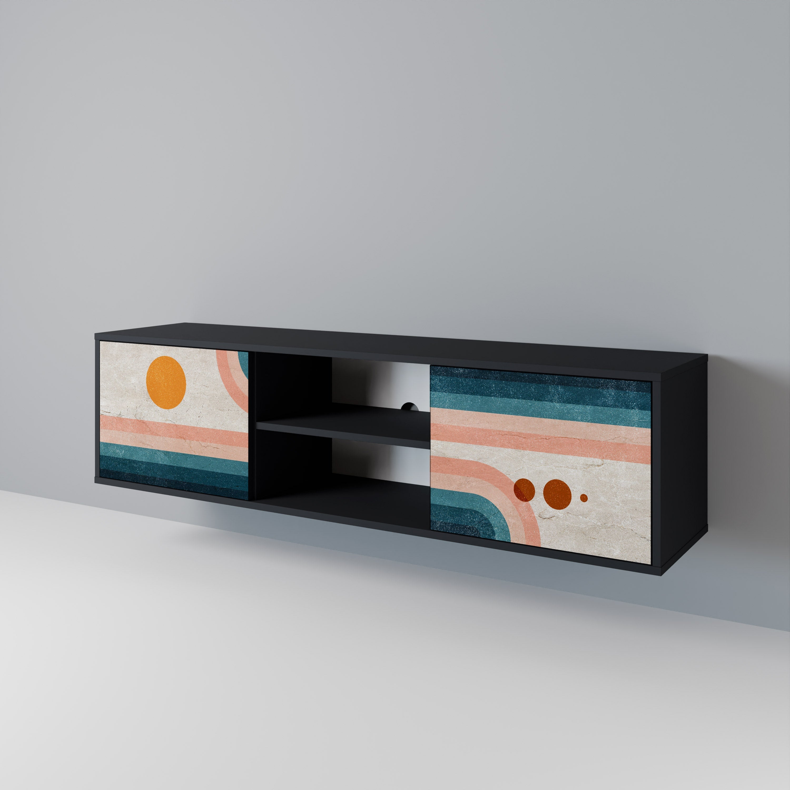 TWO HALVES TV-Lowboard mit 2 Türen in Schwarz