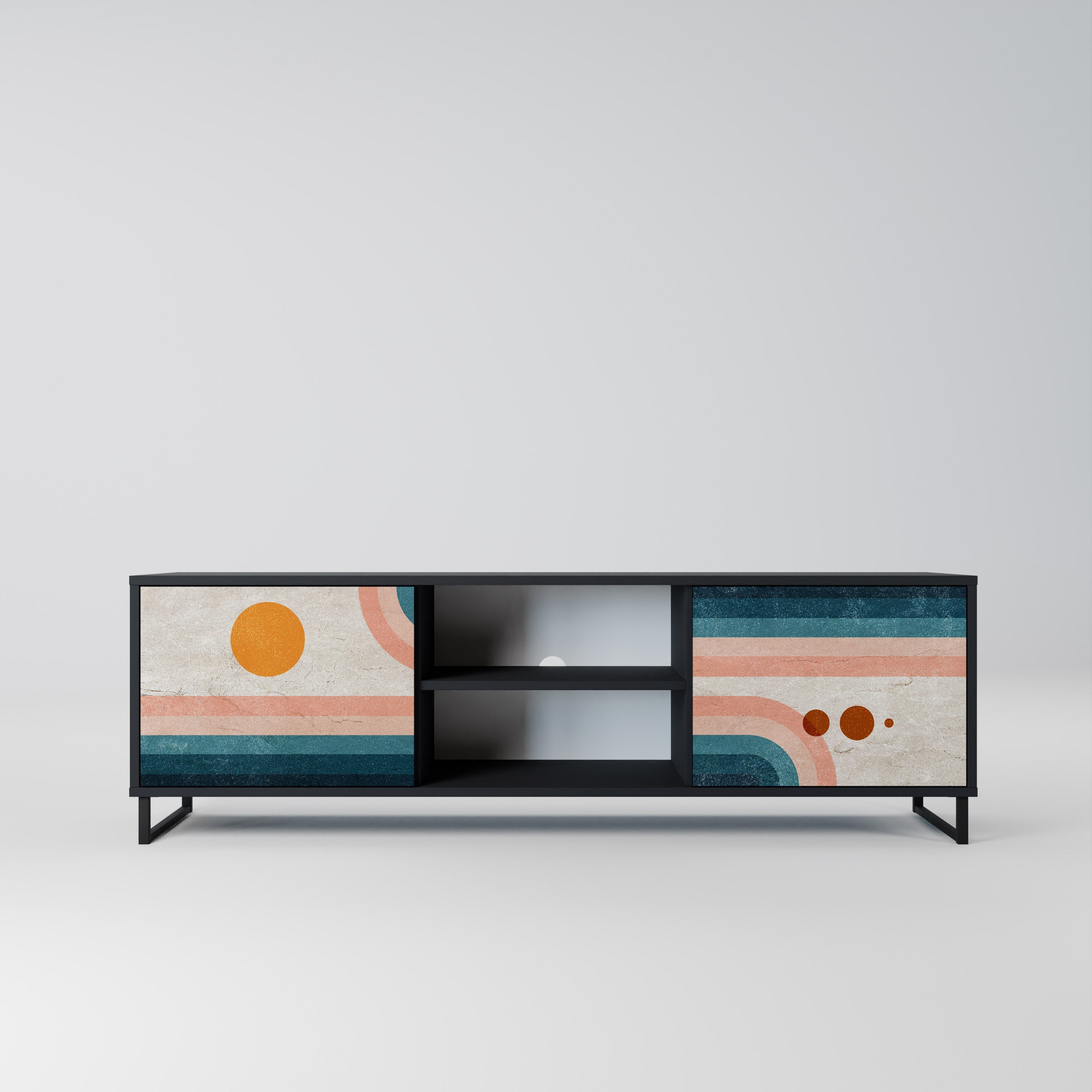 TWO HALVES TV-Lowboard mit 2 Türen in Schwarz