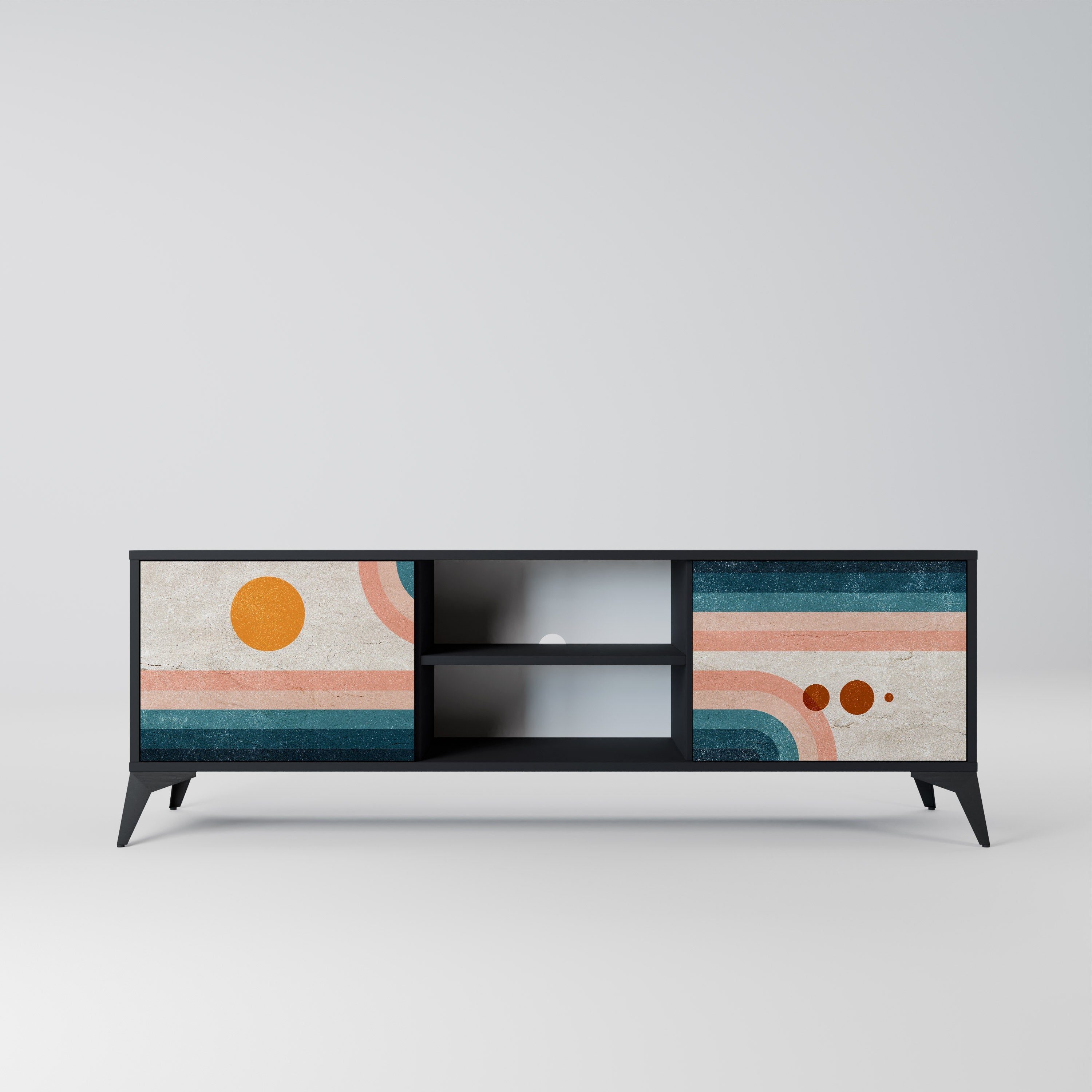 TWO HALVES TV-Lowboard mit 2 Türen in Schwarz