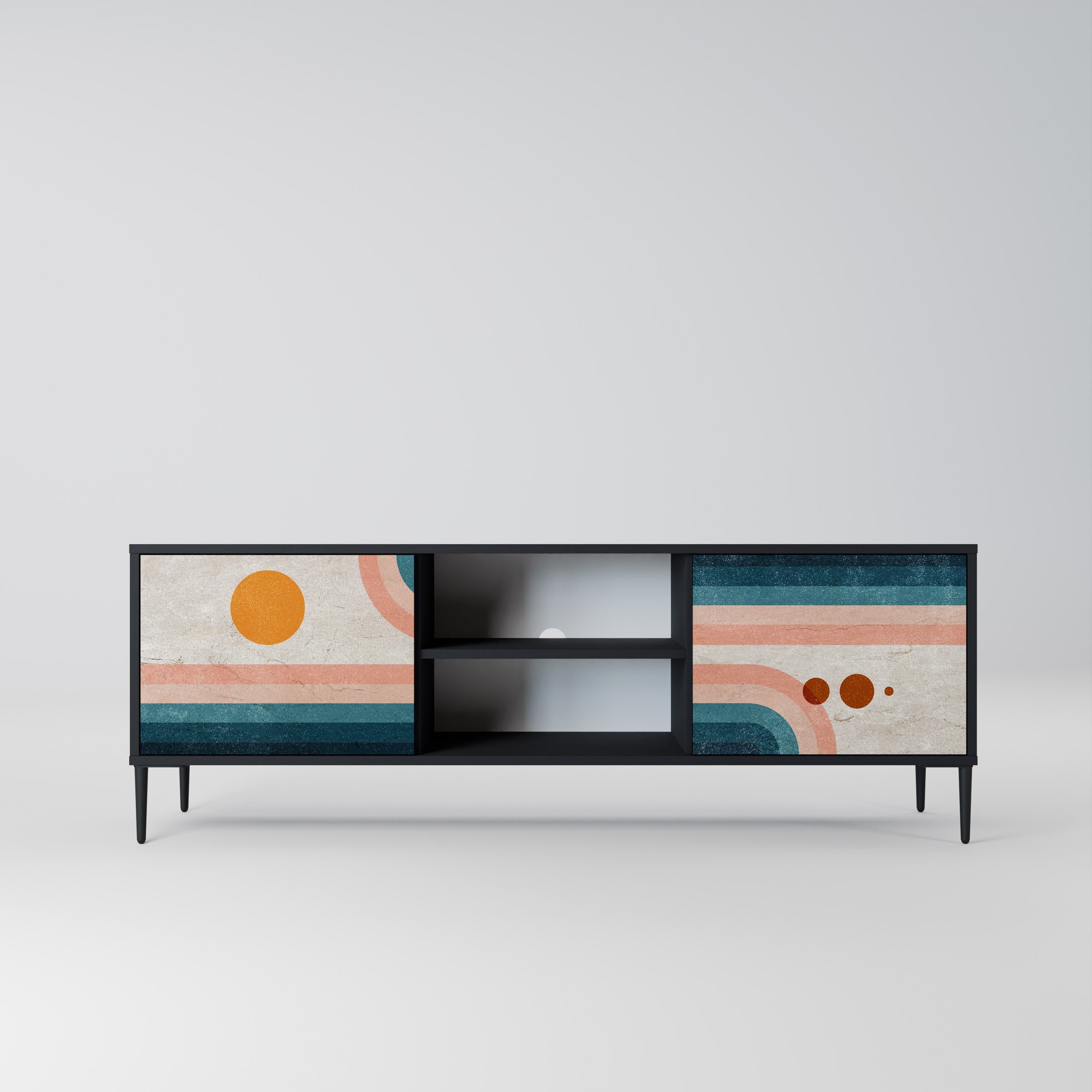 TWO HALVES TV-Lowboard mit 2 Türen in Schwarz