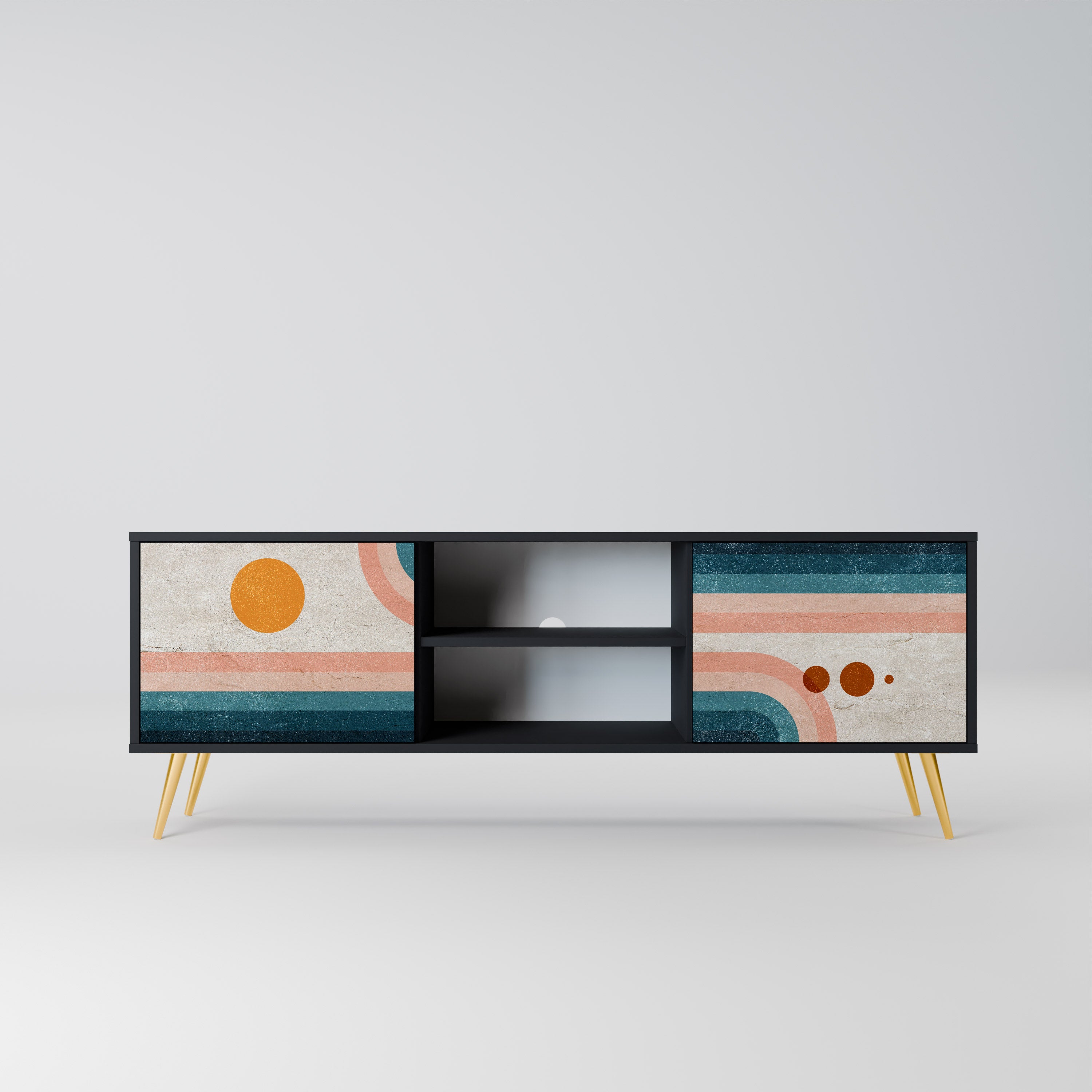 TWO HALVES TV-Lowboard mit 2 Türen in Schwarz