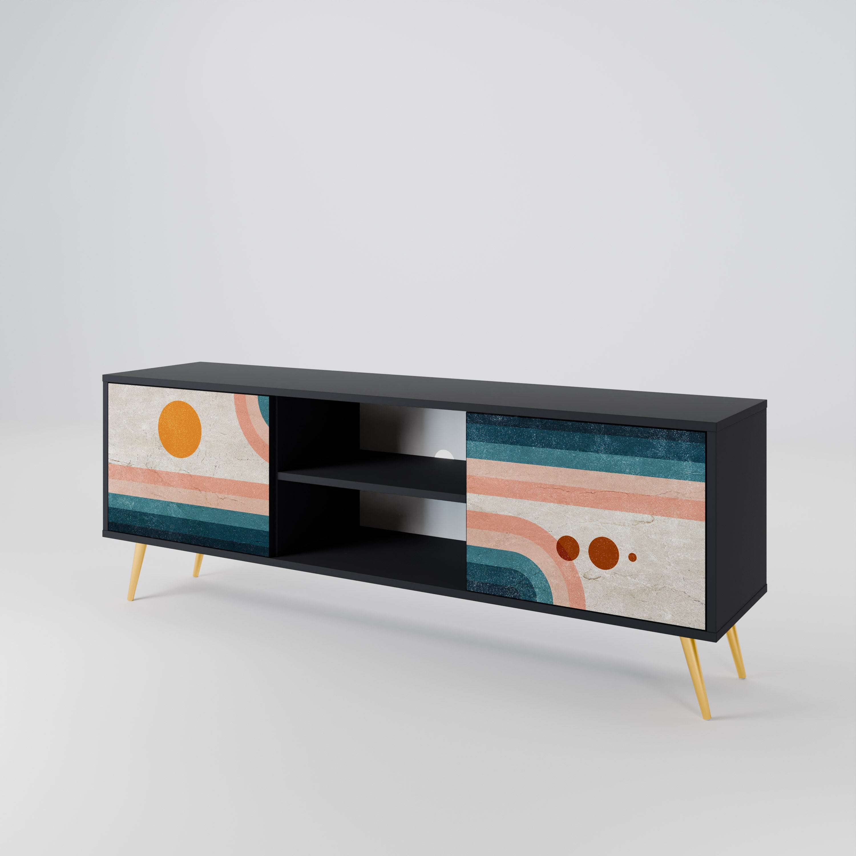 TWO HALVES TV-Lowboard mit 2 Türen in Schwarz