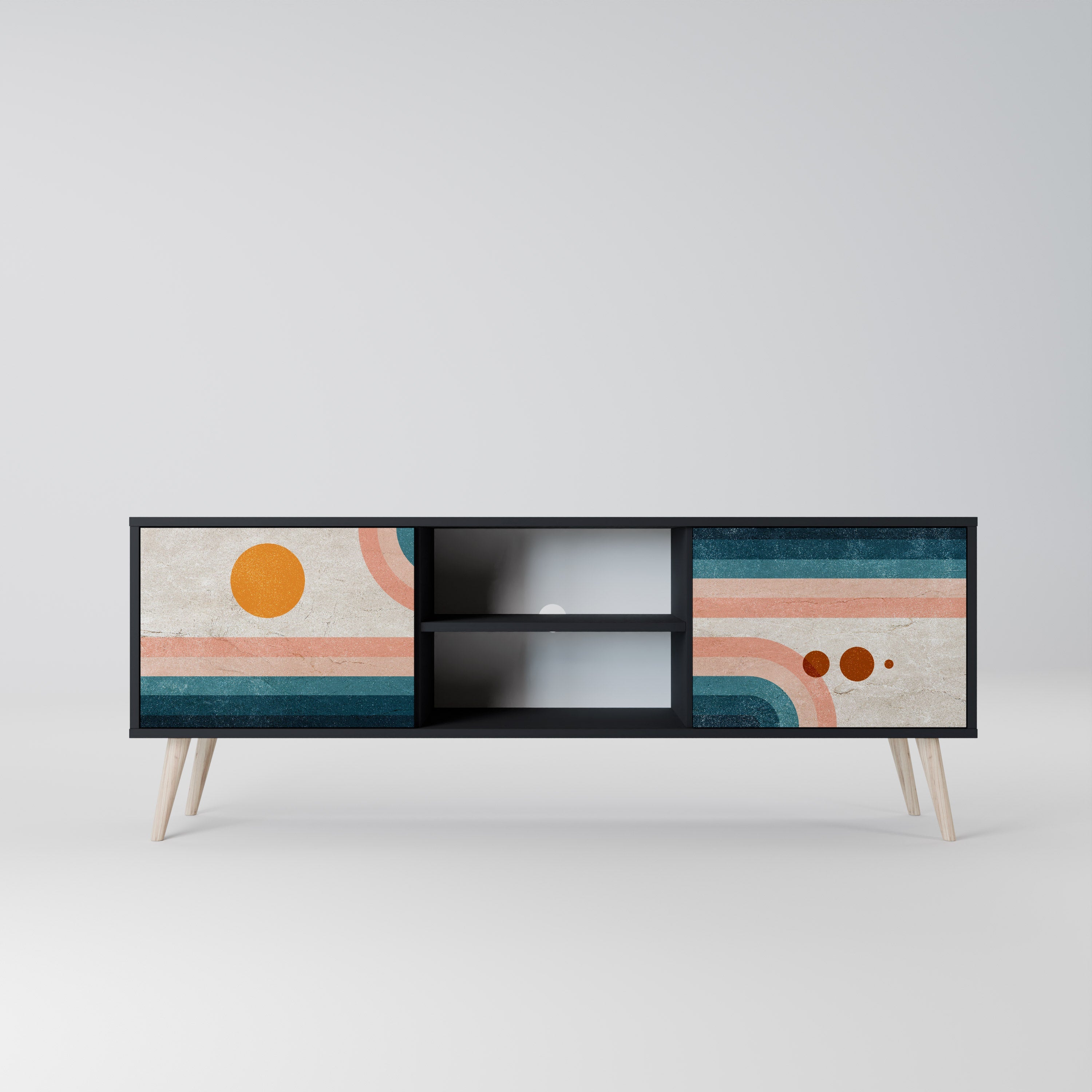 TWO HALVES TV-Lowboard mit 2 Türen in Schwarz