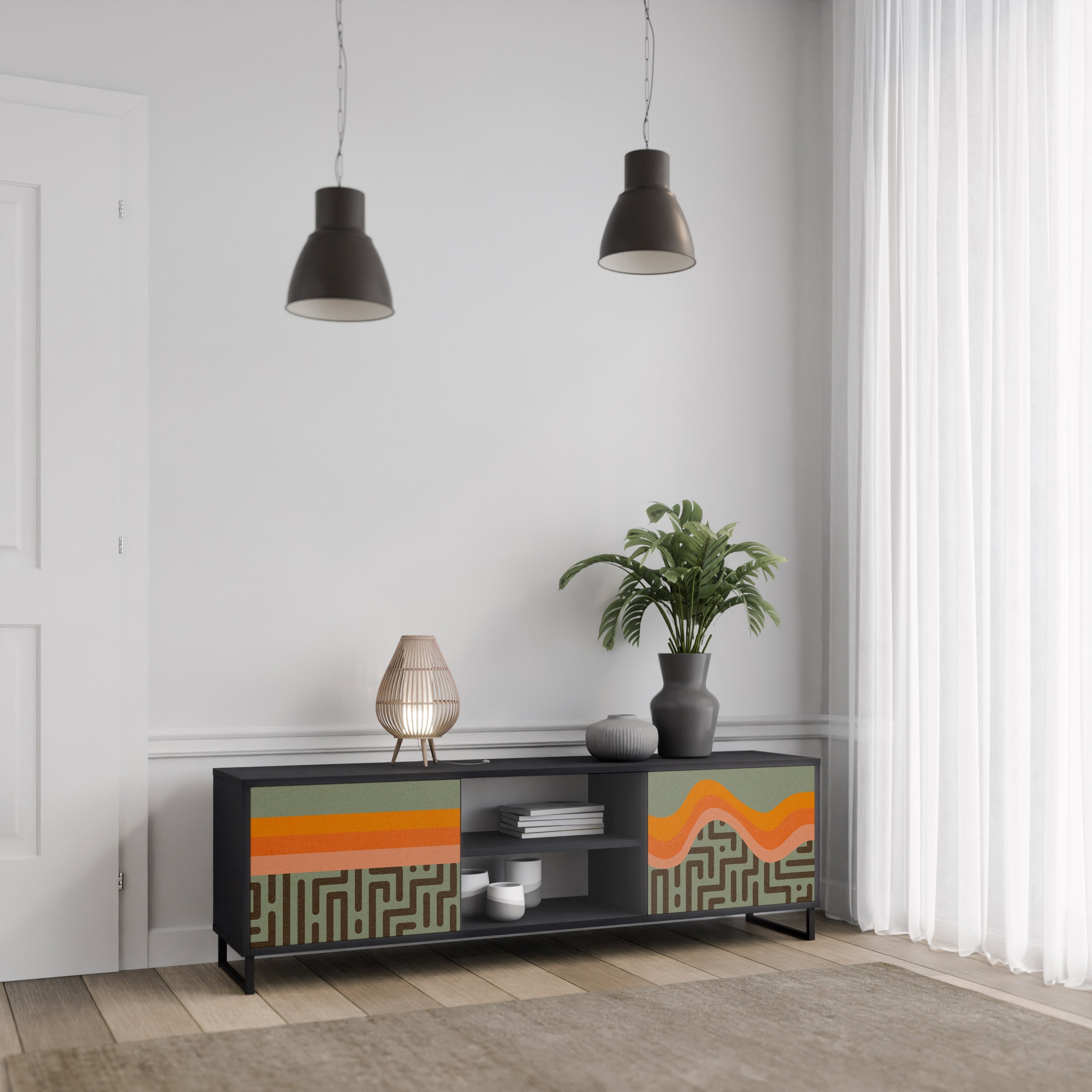 SIMPLE SOLUTIONS TV-Lowboard mit 2 Türen in Schwarz