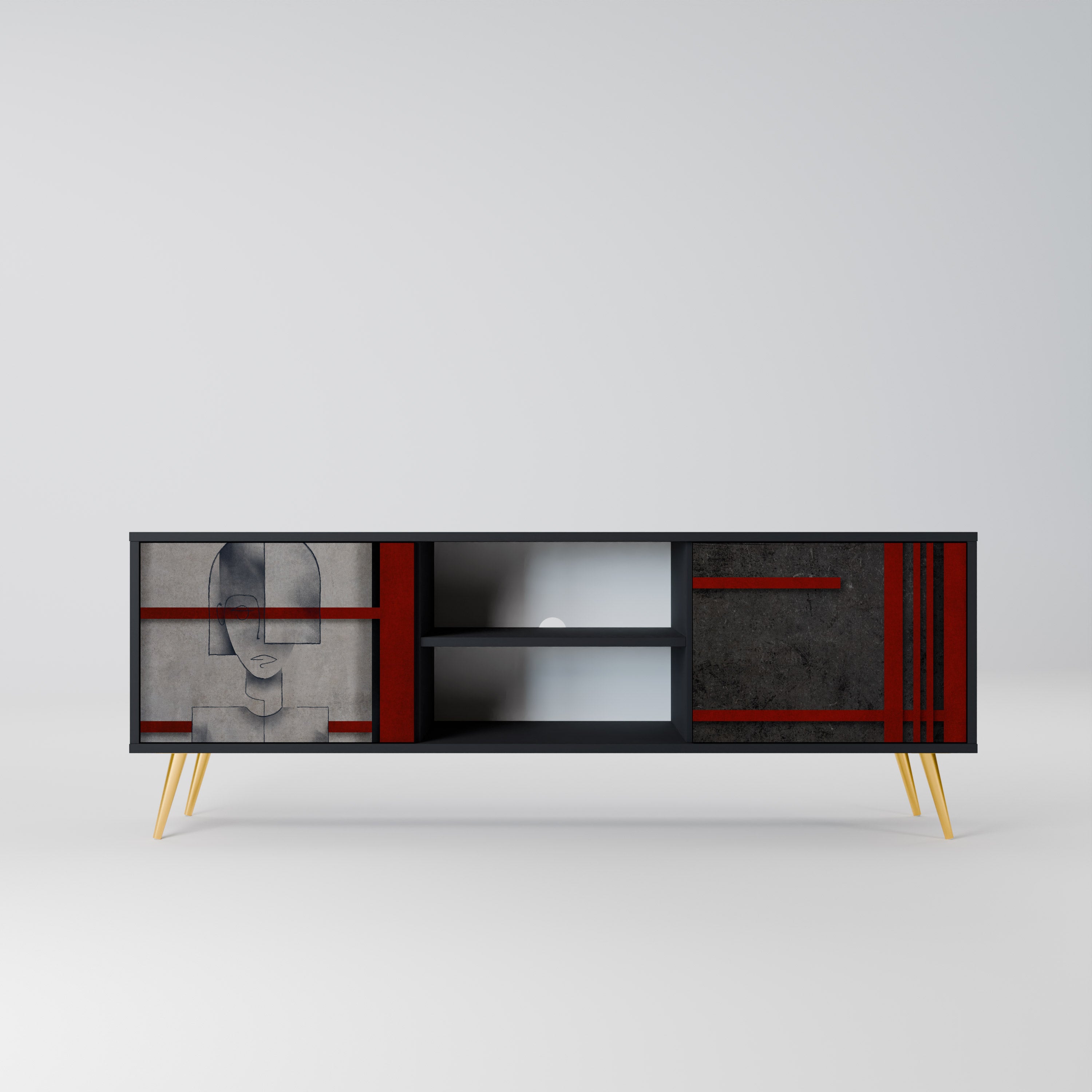 GRAY FIGURES 2-Door TV Stand in Black Finish