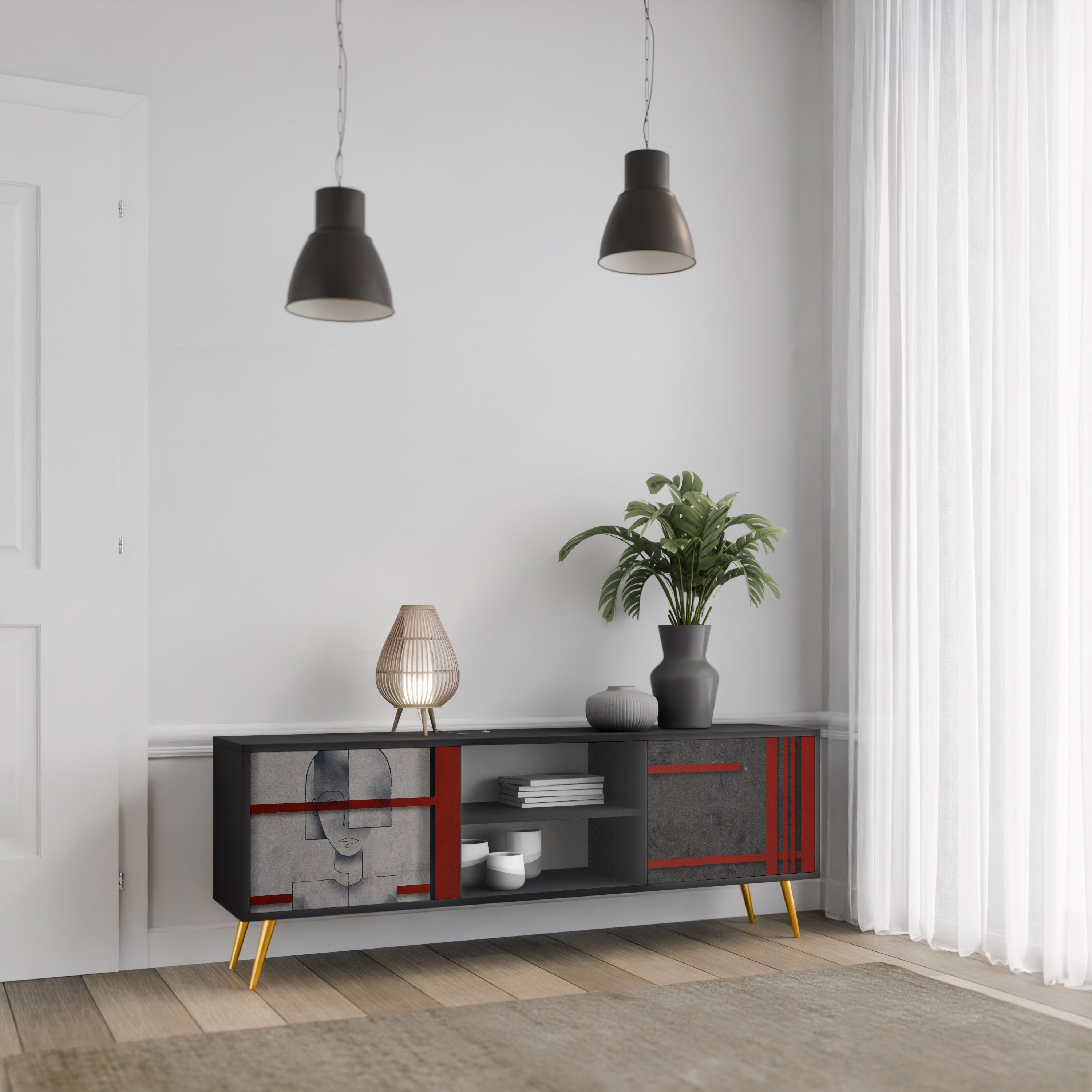 GRAY FIGURES 2-Door TV Stand in Black Finish