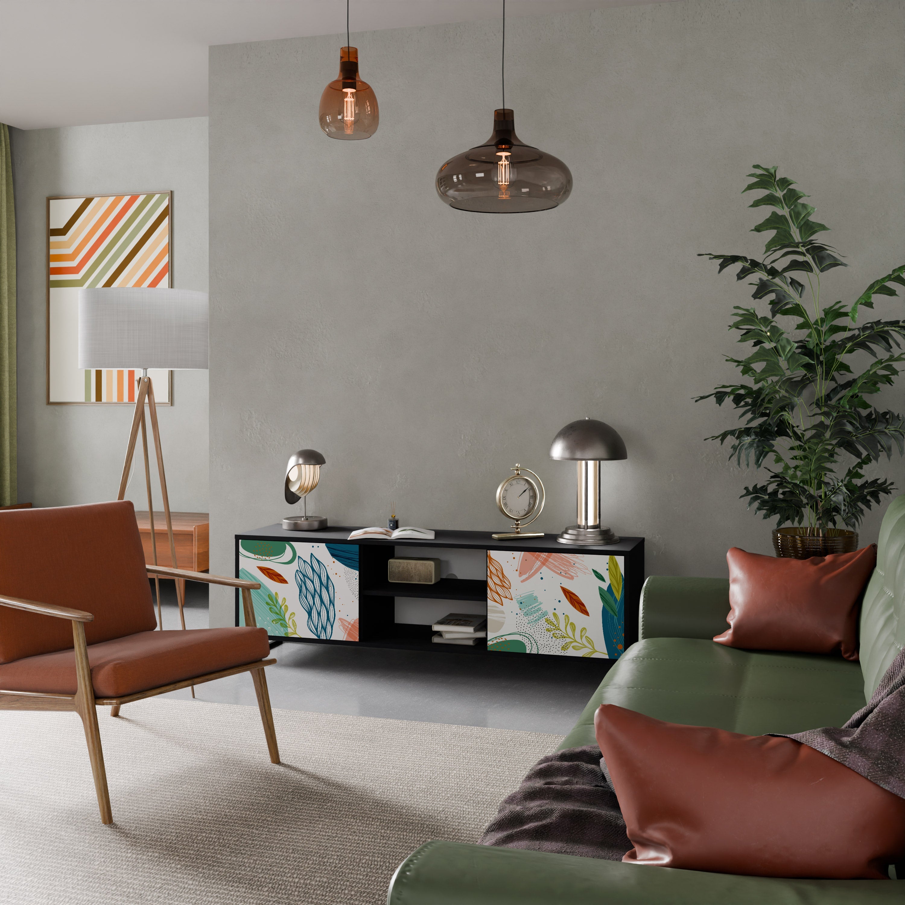 BOTANICAL HURRICANE TV-Lowboard mit 2 Türen in Schwarz