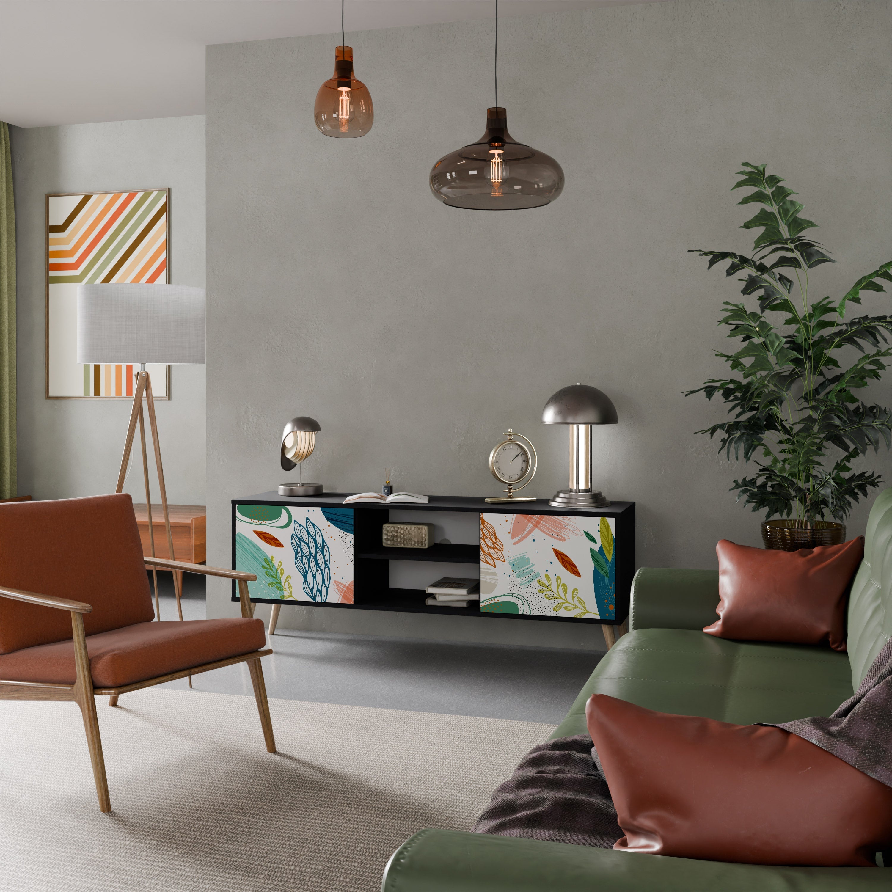 BOTANICAL HURRICANE TV-Lowboard mit 2 Türen in Schwarz