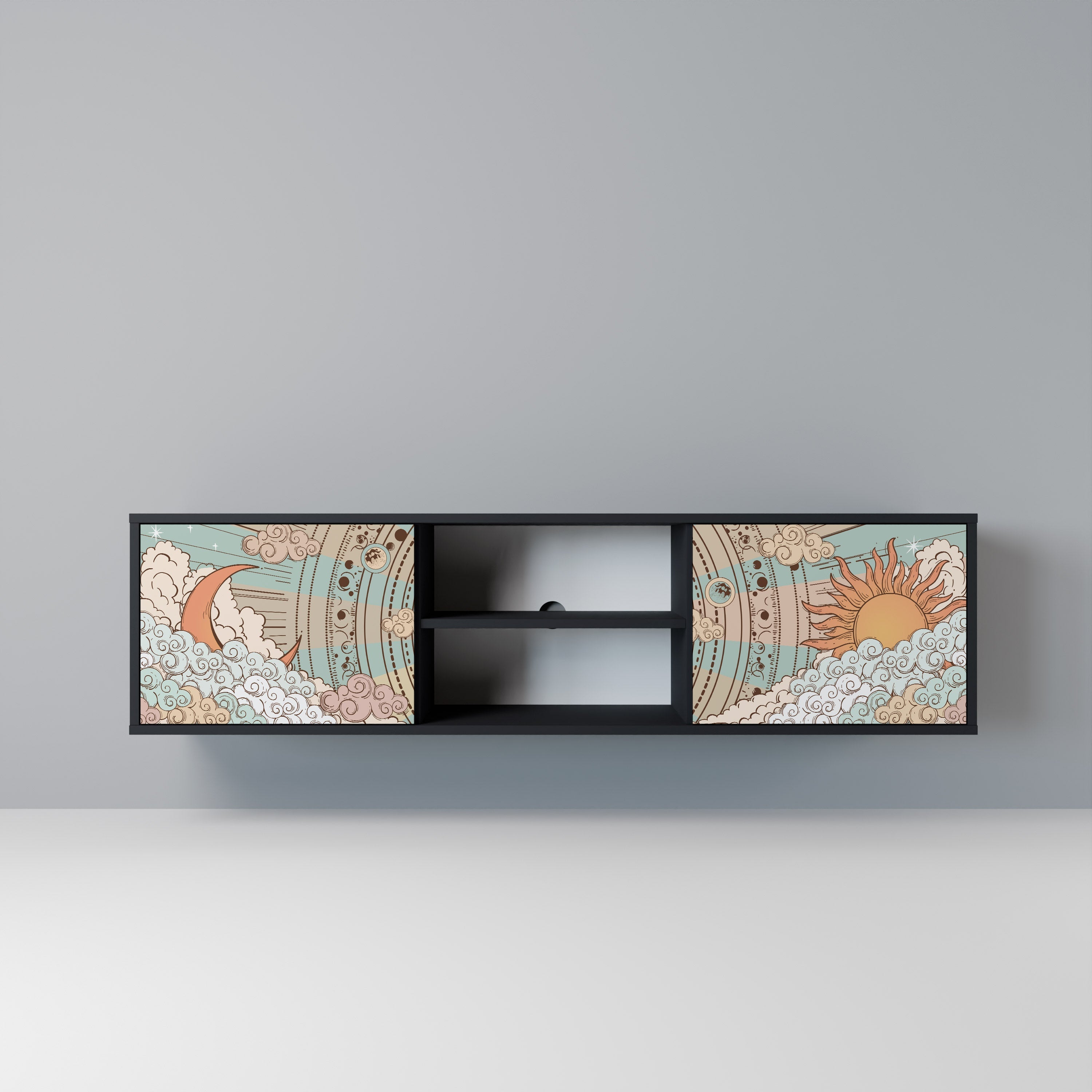 MYSTICAL STRUCTURE TV-Lowboard mit 2 Türen in Schwarz