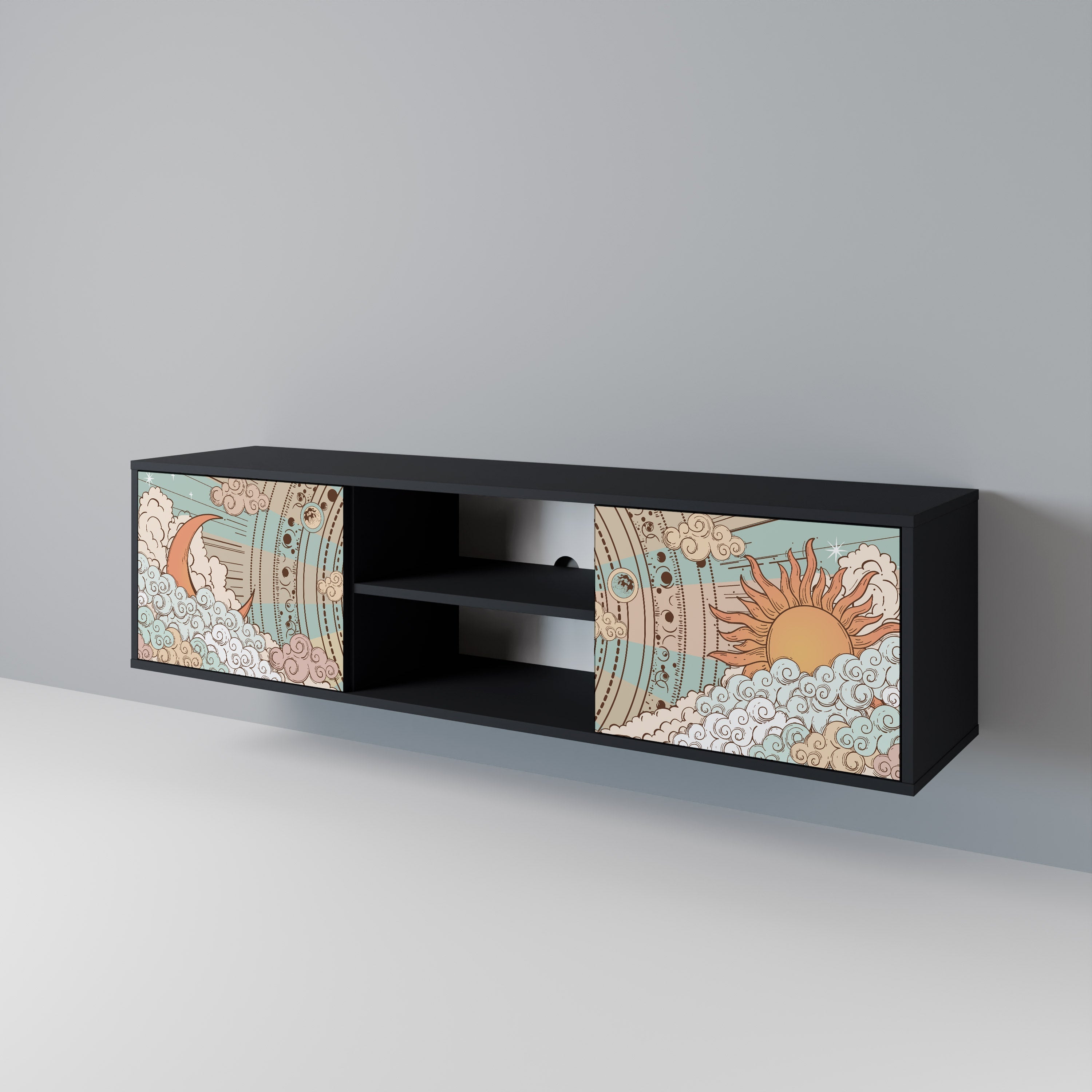 MYSTICAL STRUCTURE TV-Lowboard mit 2 Türen in Schwarz