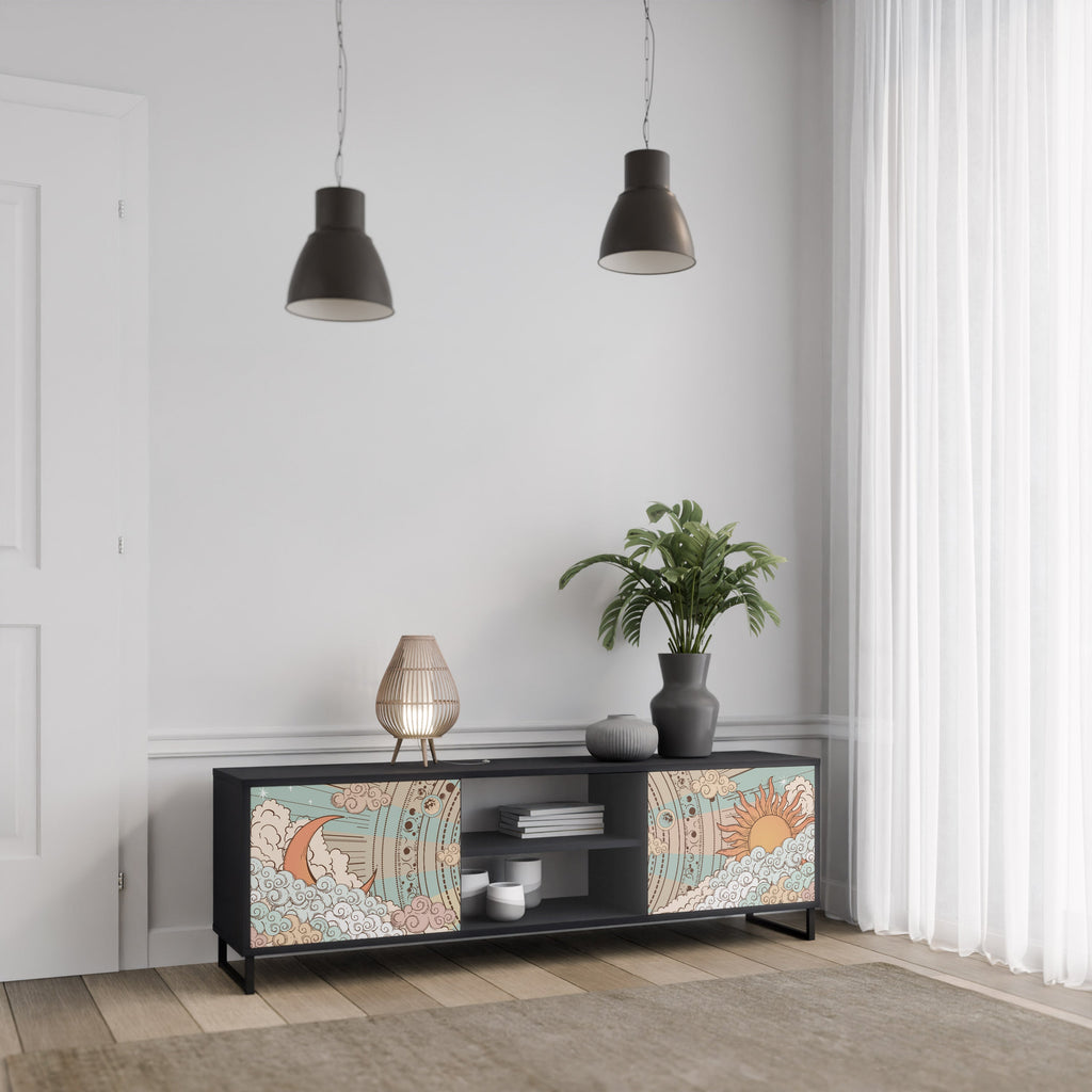 MYSTICAL STRUCTURE TV-Lowboard mit 2 Türen in Schwarz