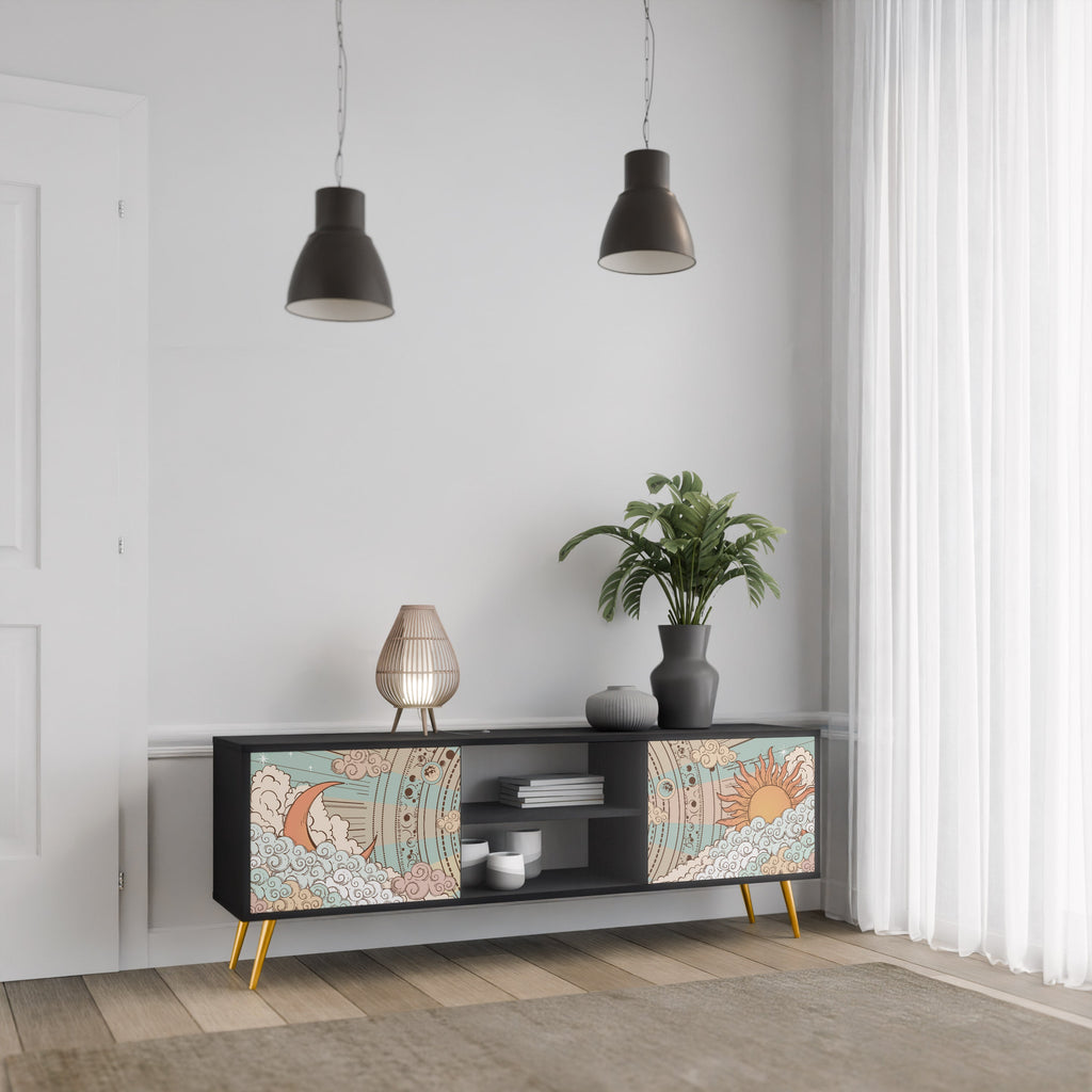 MYSTICAL STRUCTURE TV-Lowboard mit 2 Türen in Schwarz