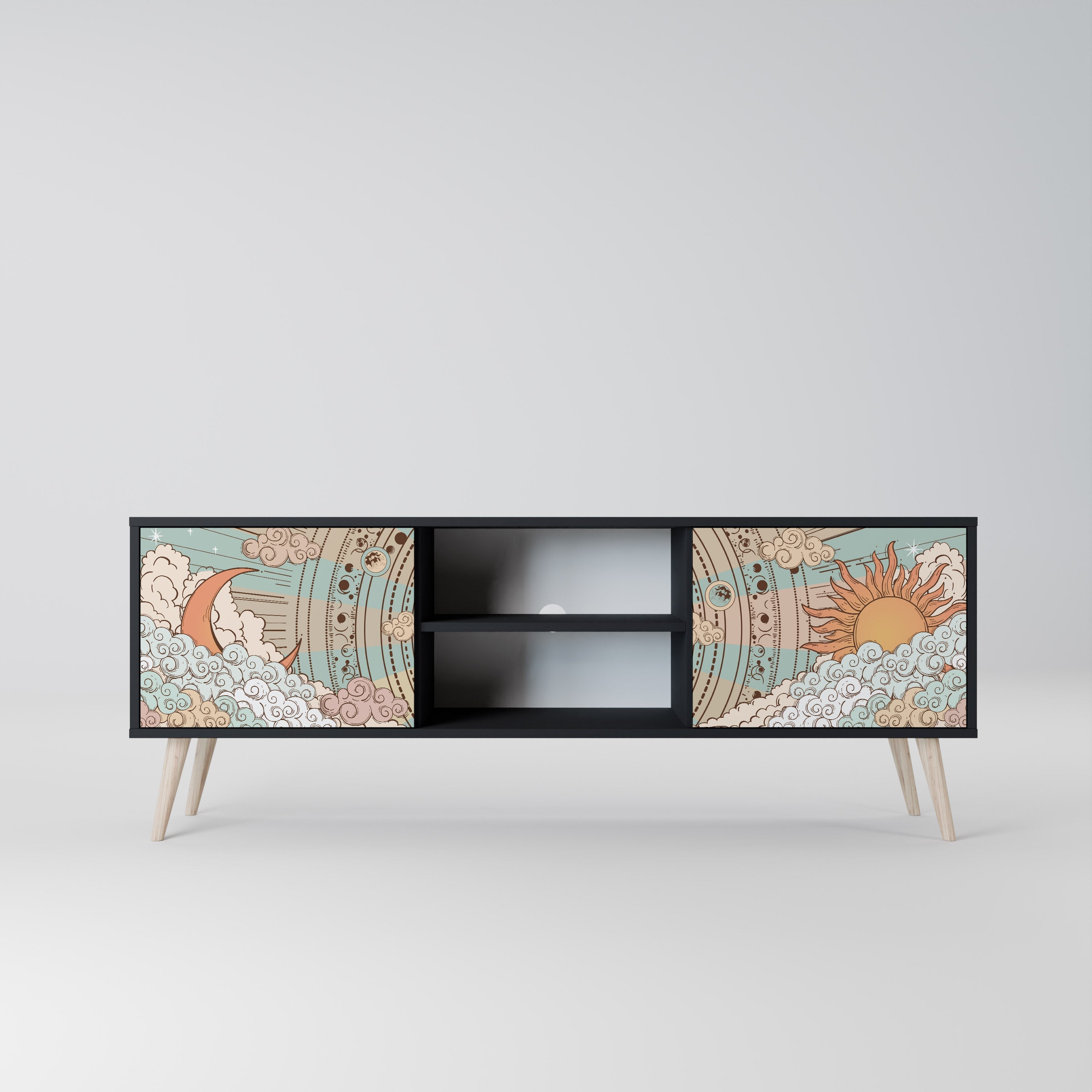 MYSTICAL STRUCTURE TV-Lowboard mit 2 Türen in Schwarz