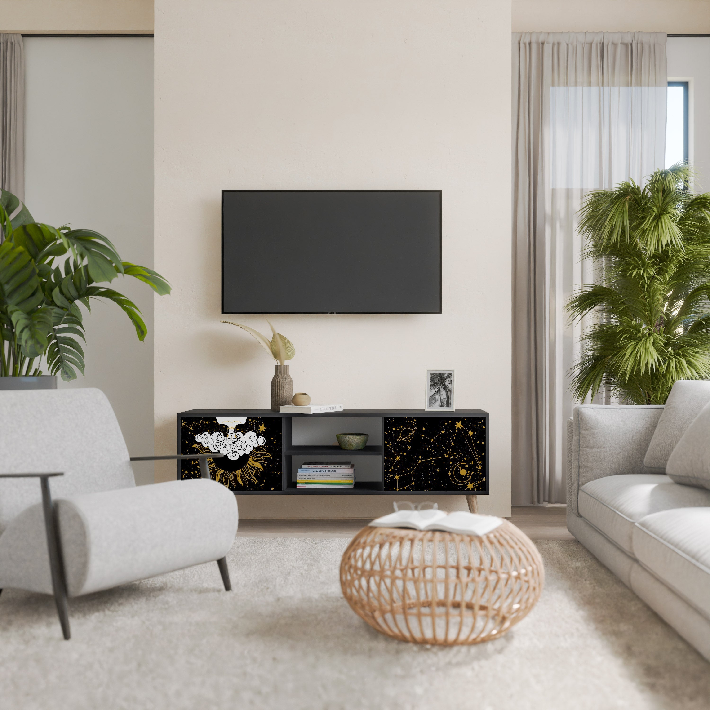 STELLAR CONSTELLATIONS TV-Lowboard mit 2 Türen in Schwarz