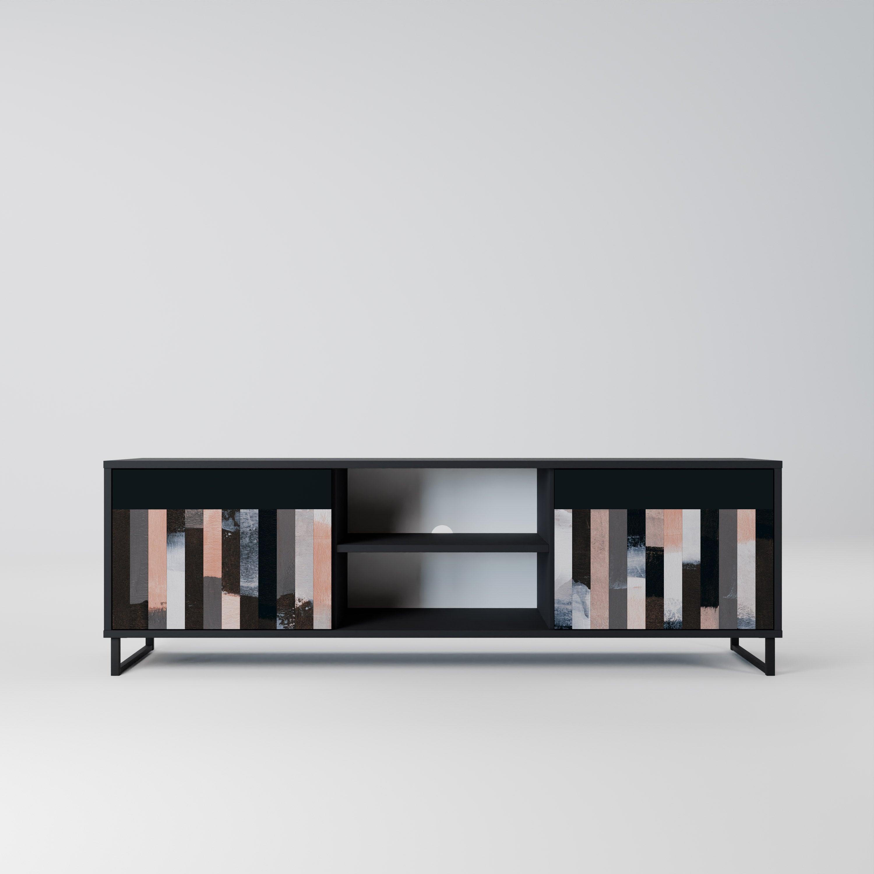 COLLAGE OF RECTANGLES TV-Lowboard mit 2 Türen in Schwarz
