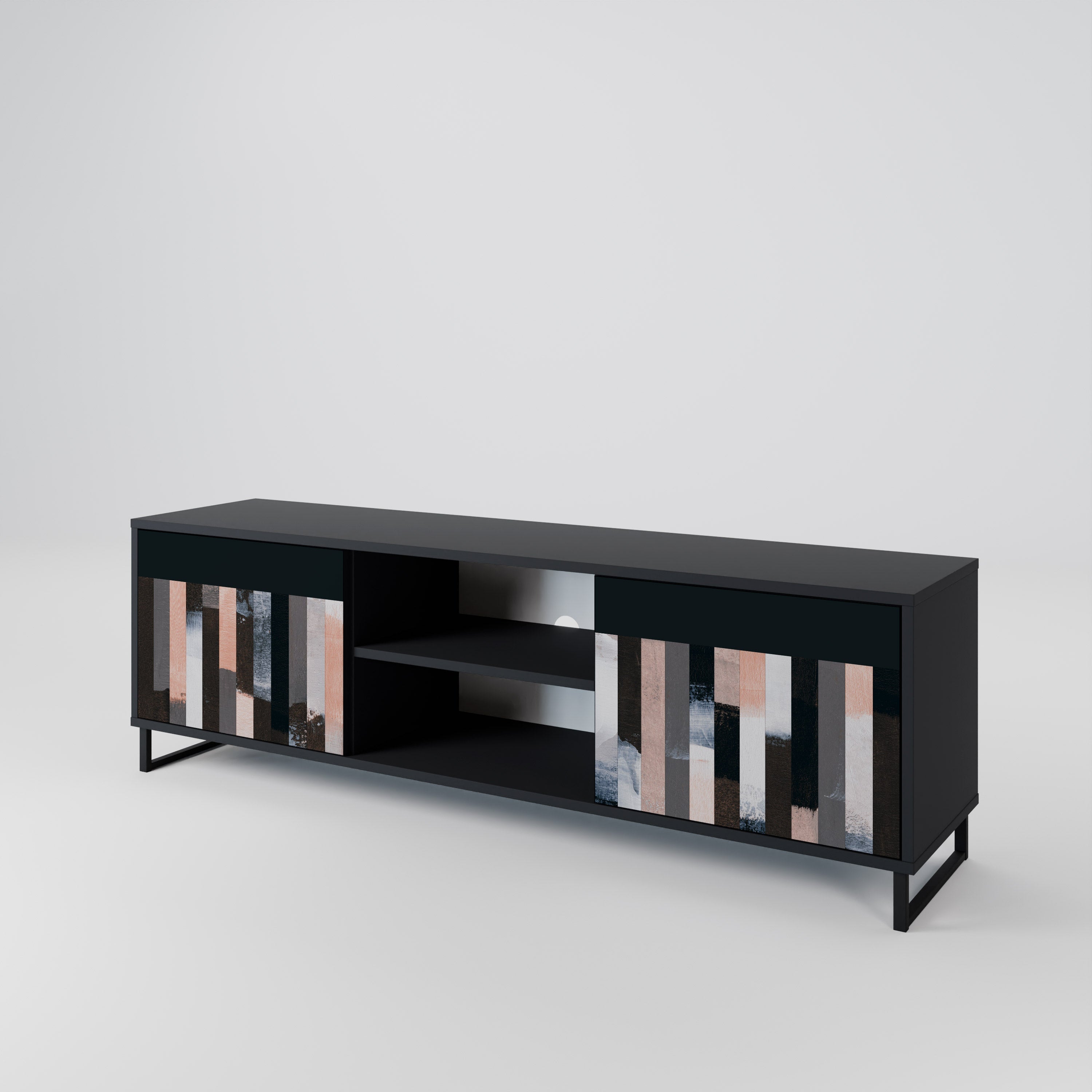 COLLAGE OF RECTANGLES 2-Door TV Stand in Black Finish