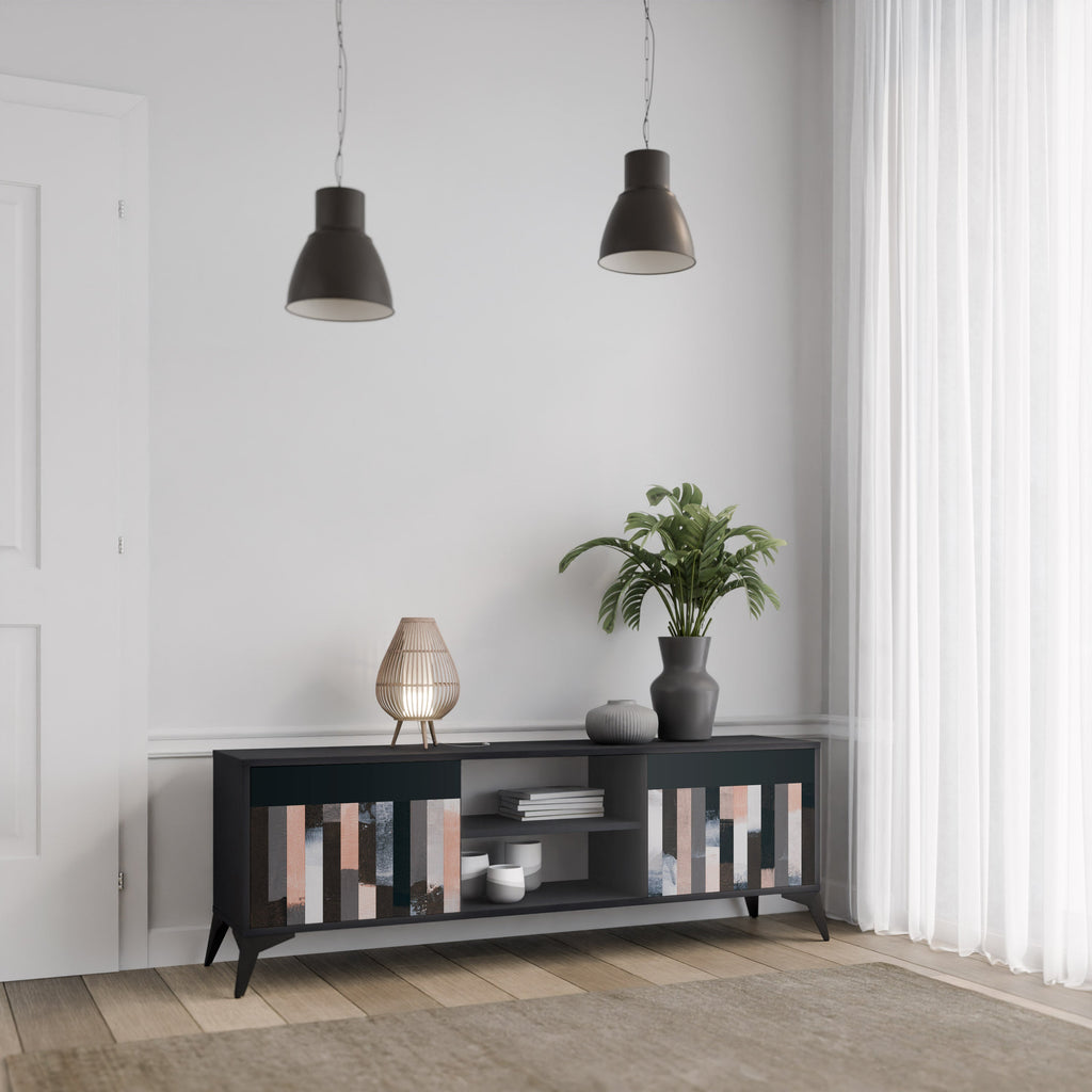 COLLAGE OF RECTANGLES 2-Door TV Stand in Black Finish