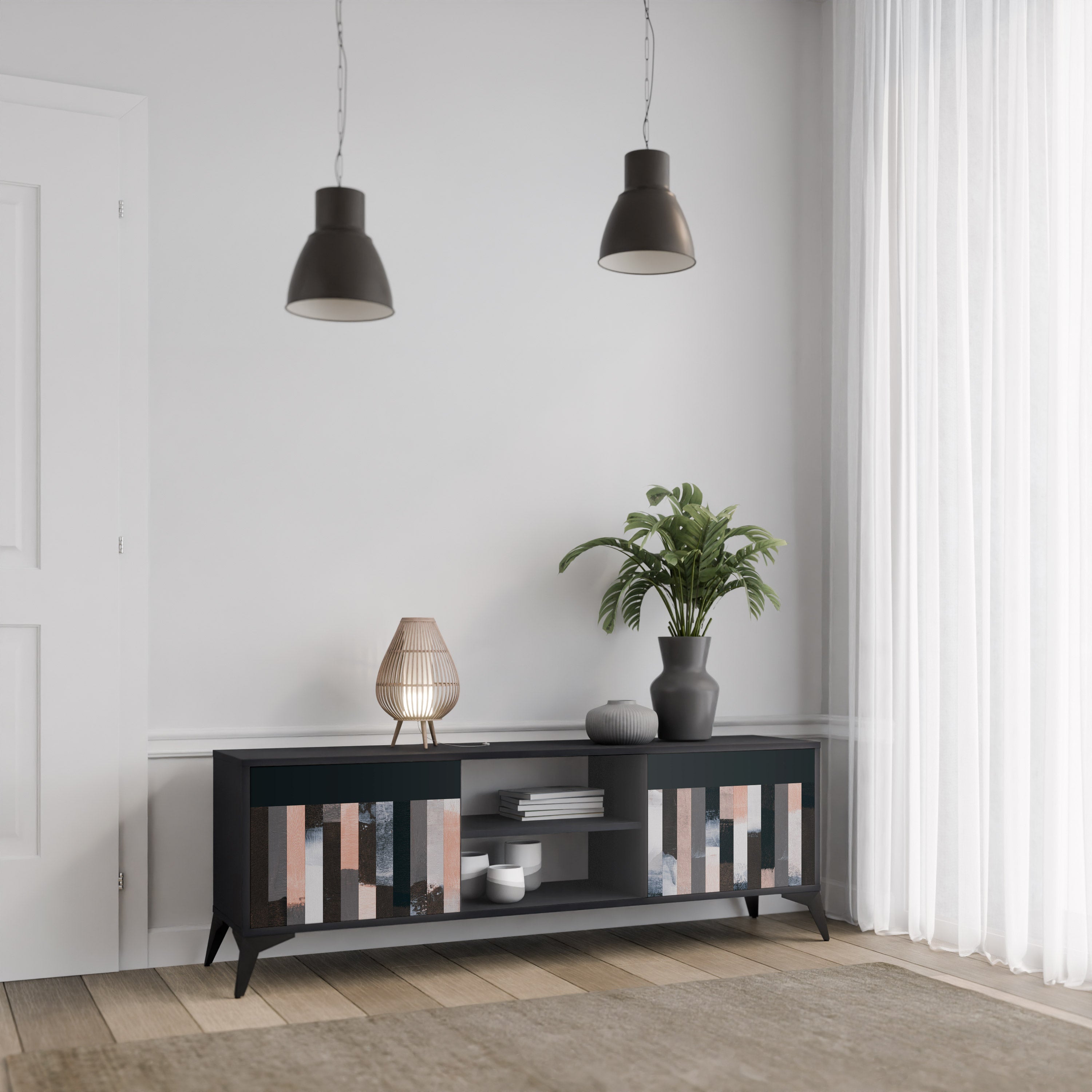 COLLAGE OF RECTANGLES 2-Door TV Stand in Black Finish