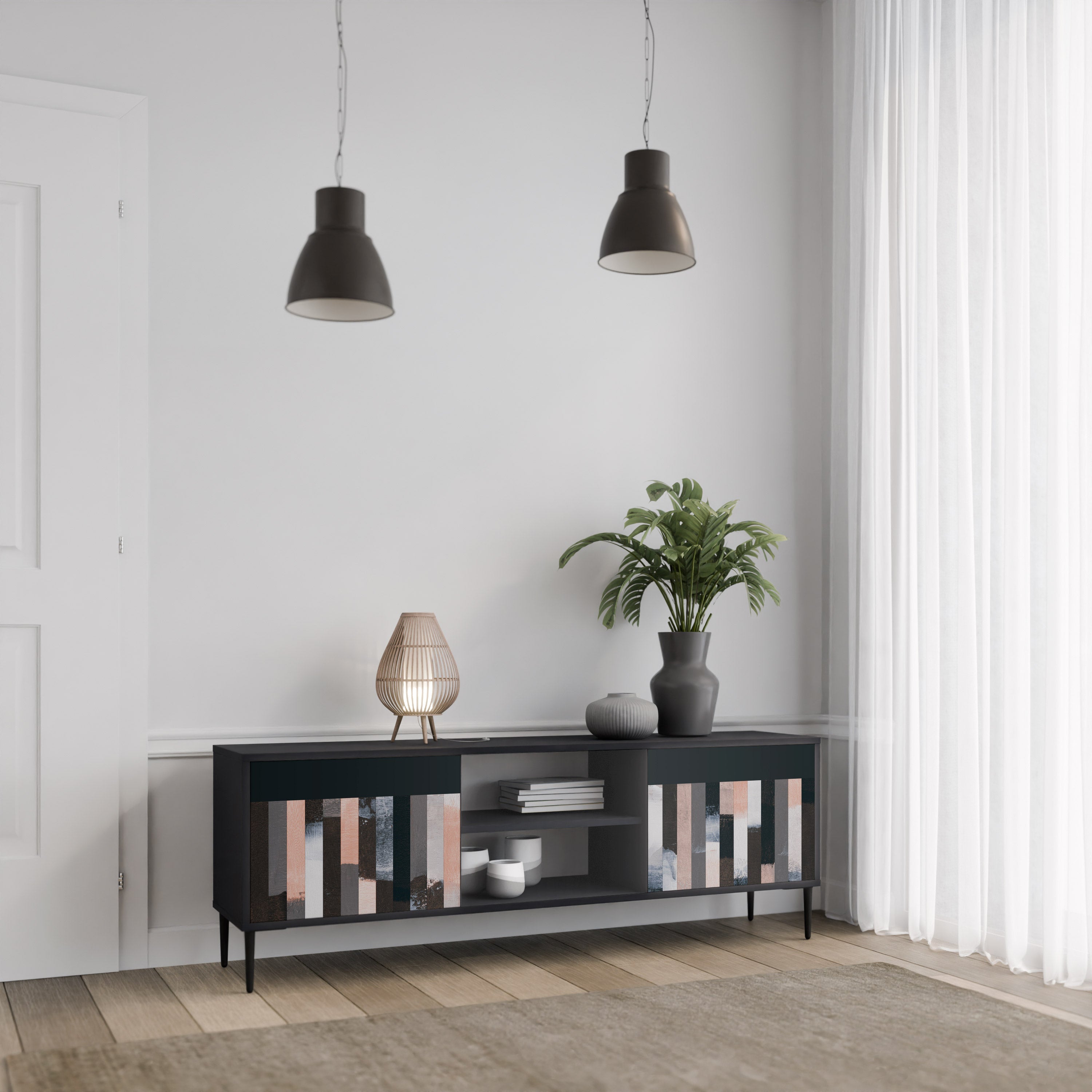 COLLAGE OF RECTANGLES TV-Lowboard mit 2 Türen in Schwarz