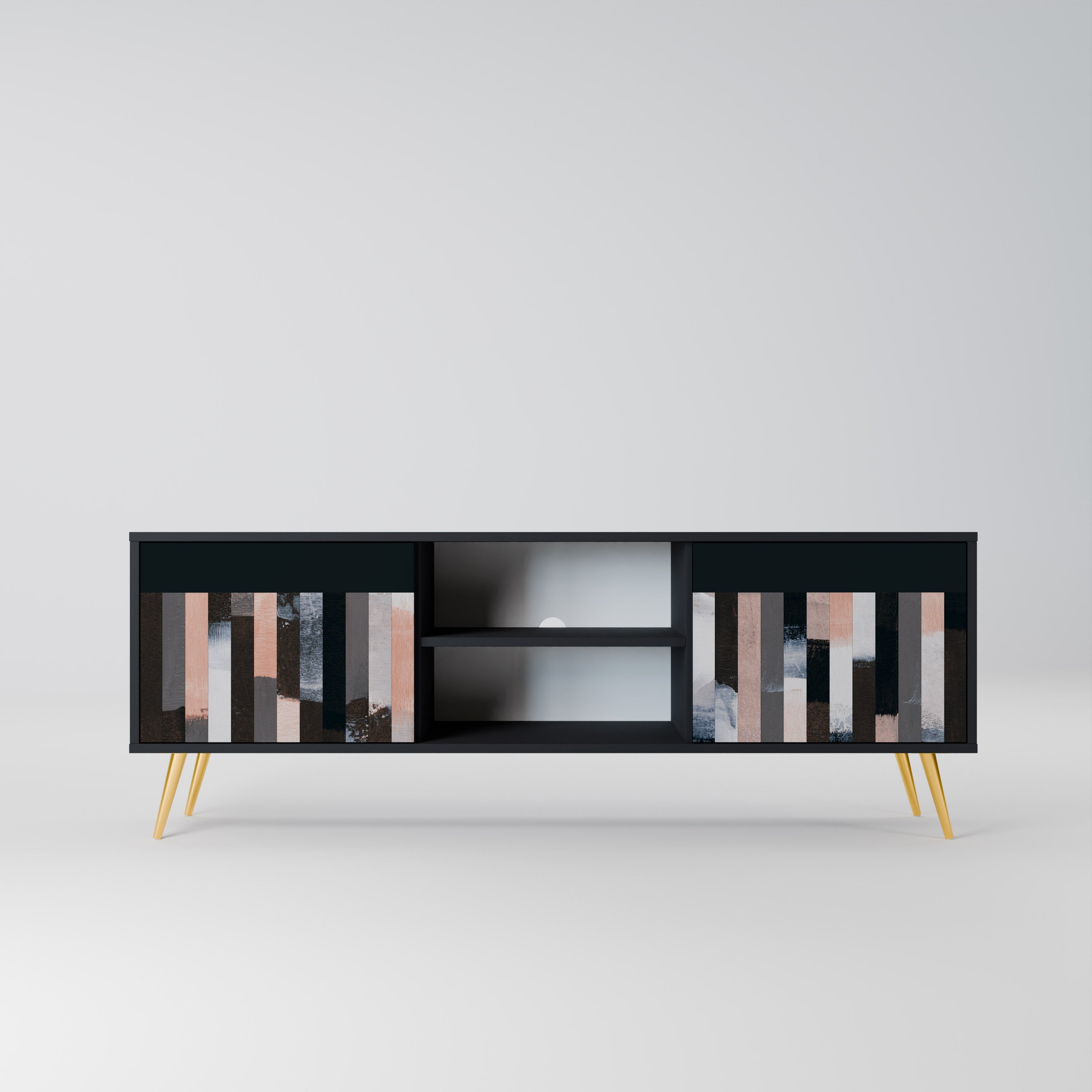 COLLAGE OF RECTANGLES TV-Lowboard mit 2 Türen in Schwarz